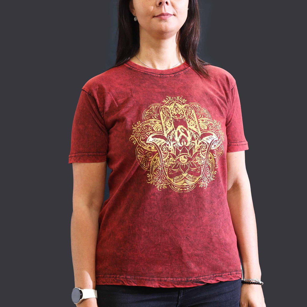 * T-Shirt en Coton Délavé Nomad Sari – Hamsa – Bordeaux – M