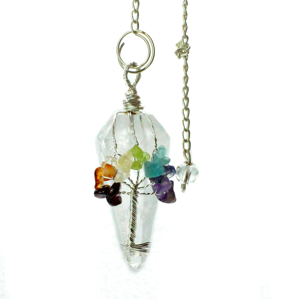 Pendule magique sept chakras en cristal de roche