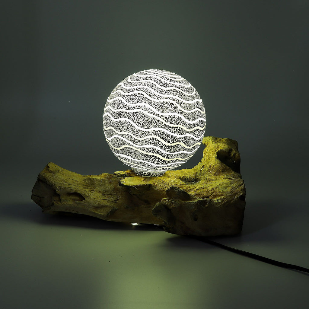 * Lampe DriftGlow en bois flotté, abat-jour Luna gris