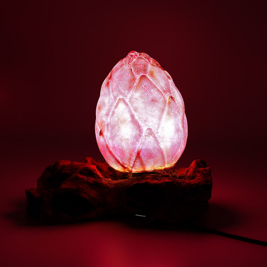 * Lampe DriftGlow en bois flotté, abat-jour fleur de lotus craquelé violet