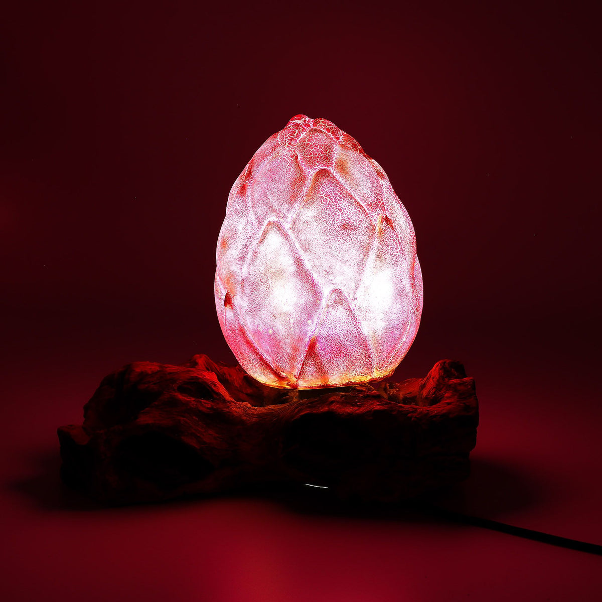* Lampe DriftGlow en bois flotté, abat-jour fleur de lotus craquelé violet
