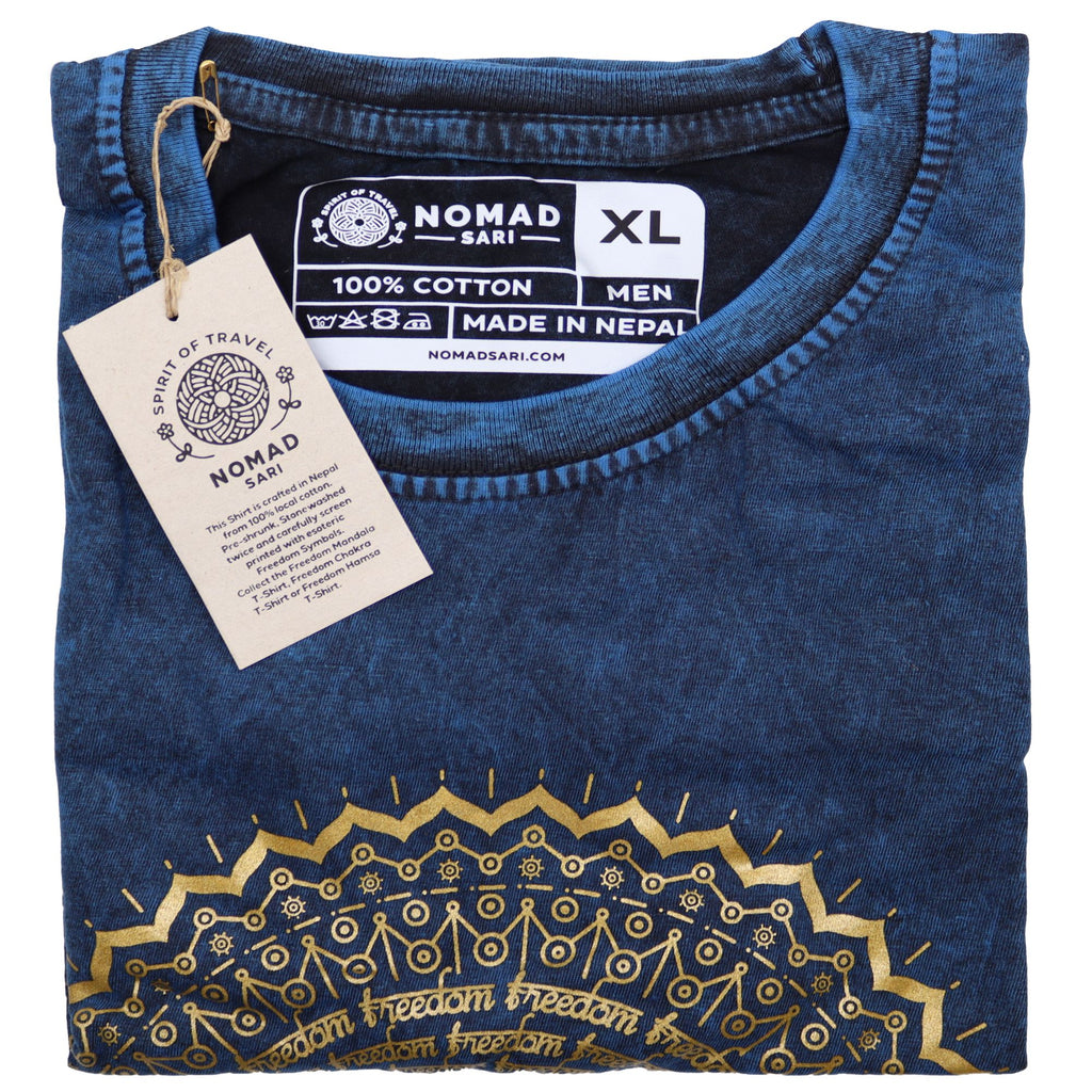 * T-Shirt en Coton Délavé Nomad Sari – Mandala – Bleu – XL