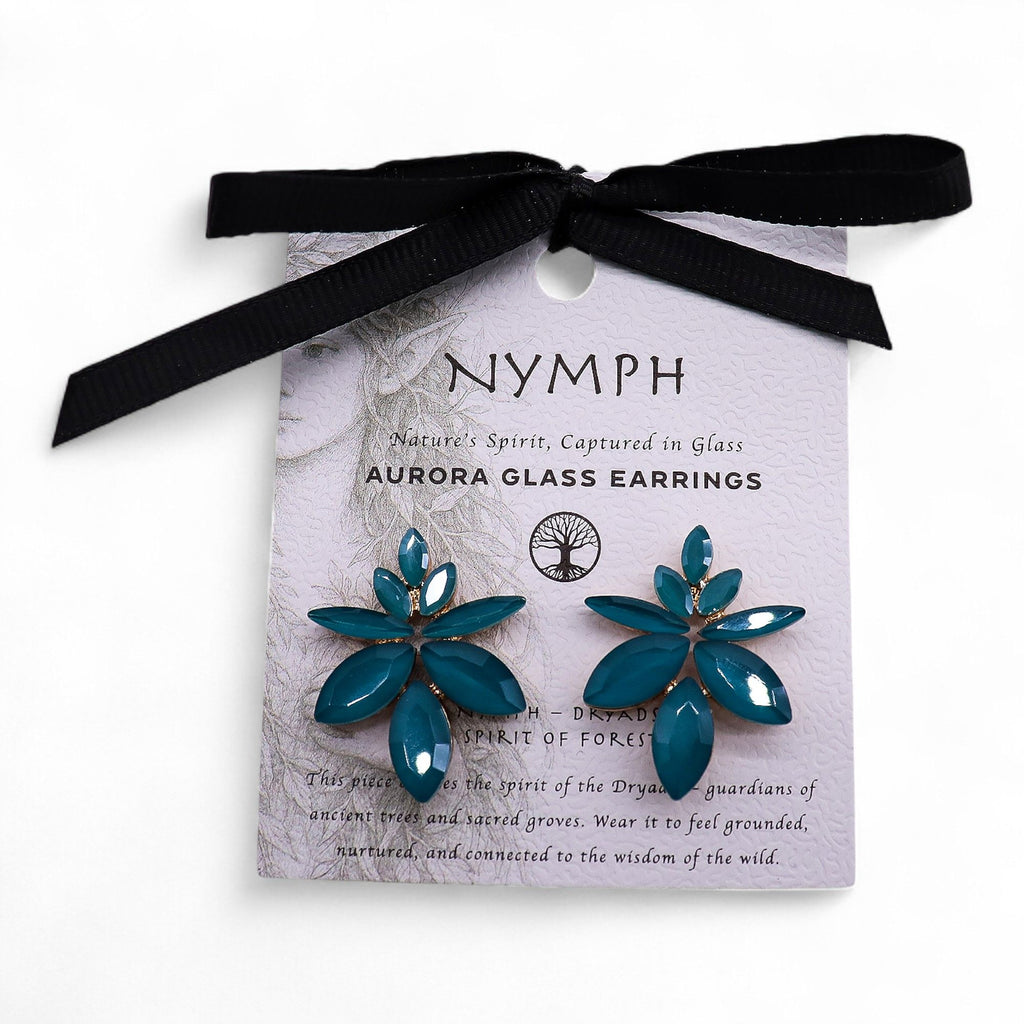 * Boucles d’oreilles fleurs en verre vintage vert sarcelle