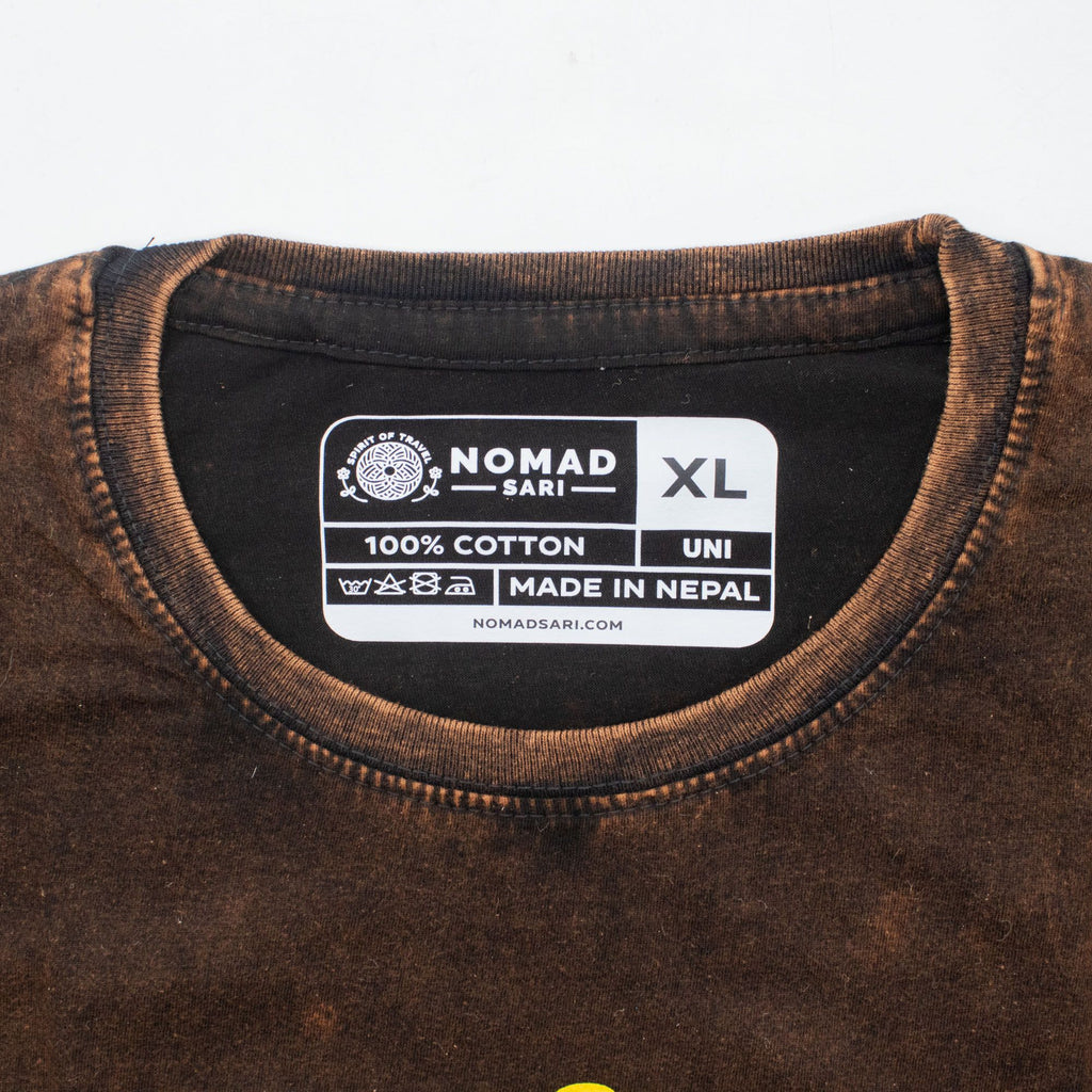 * T-Shirt en Coton Délavé Nomad Sari – Soleil & Zodiaque – Marron – XL
