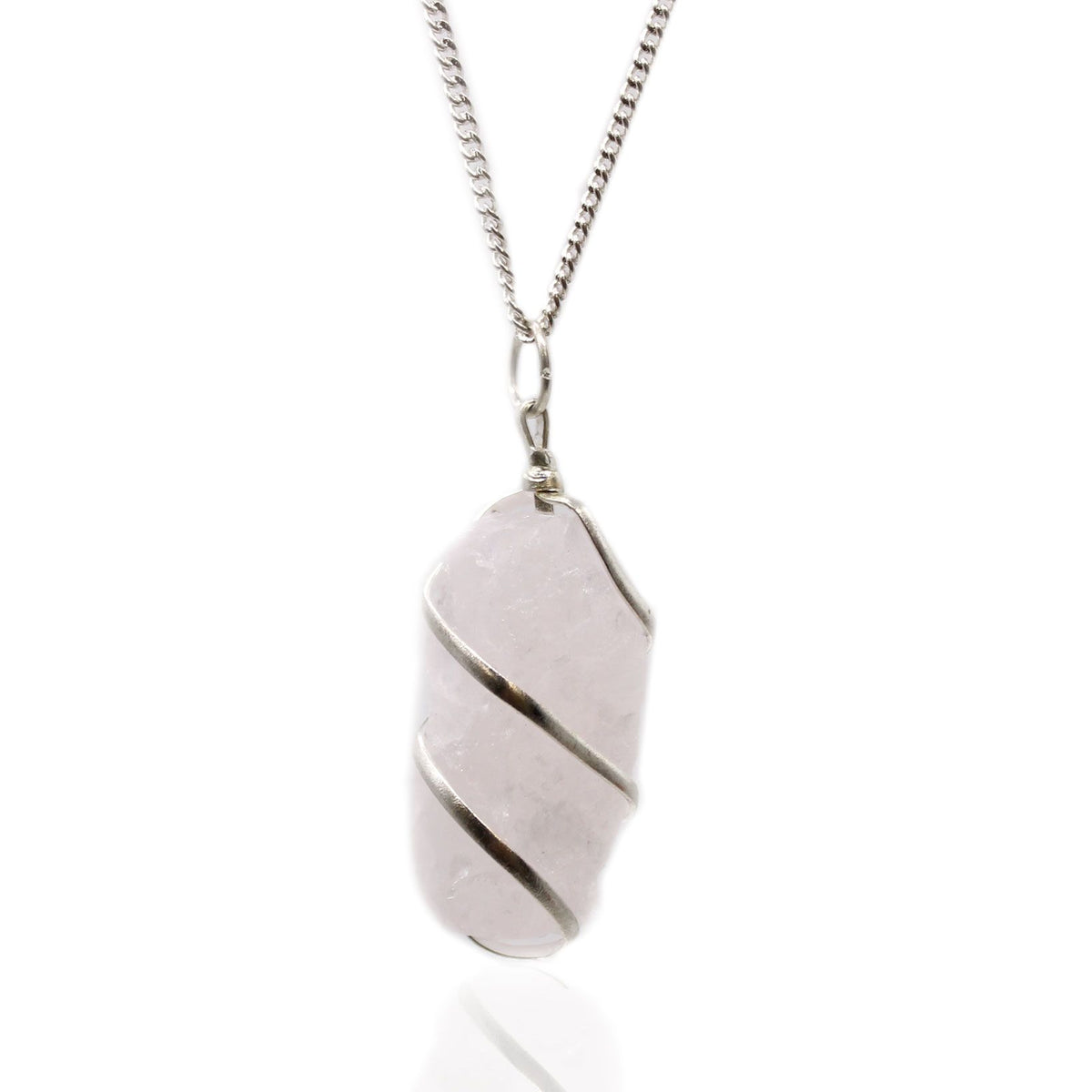 Collier cascade en quartz rose brut serti de fil