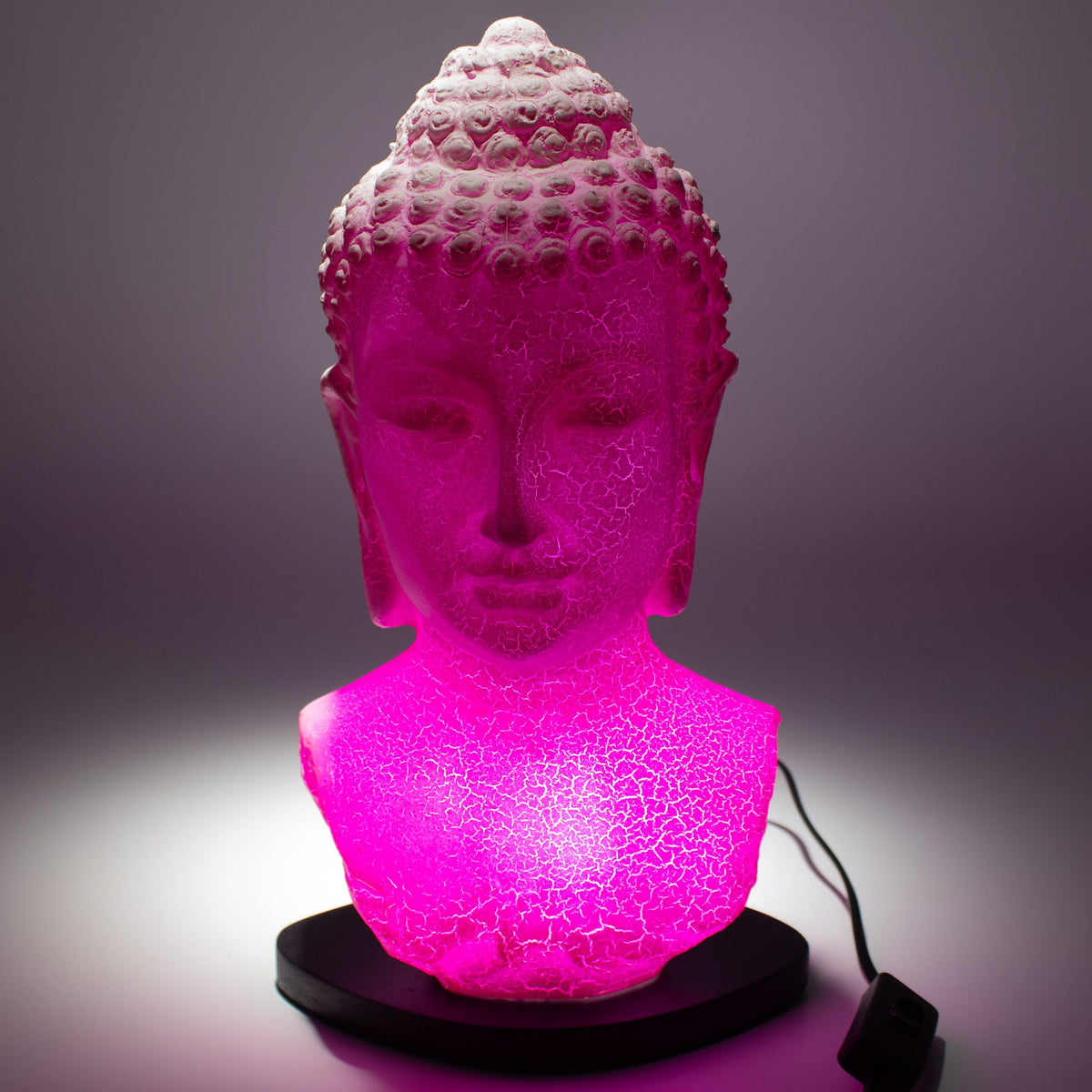 * Lampe buste de Bouddha – Finition cerise craquelée et socle ovale
