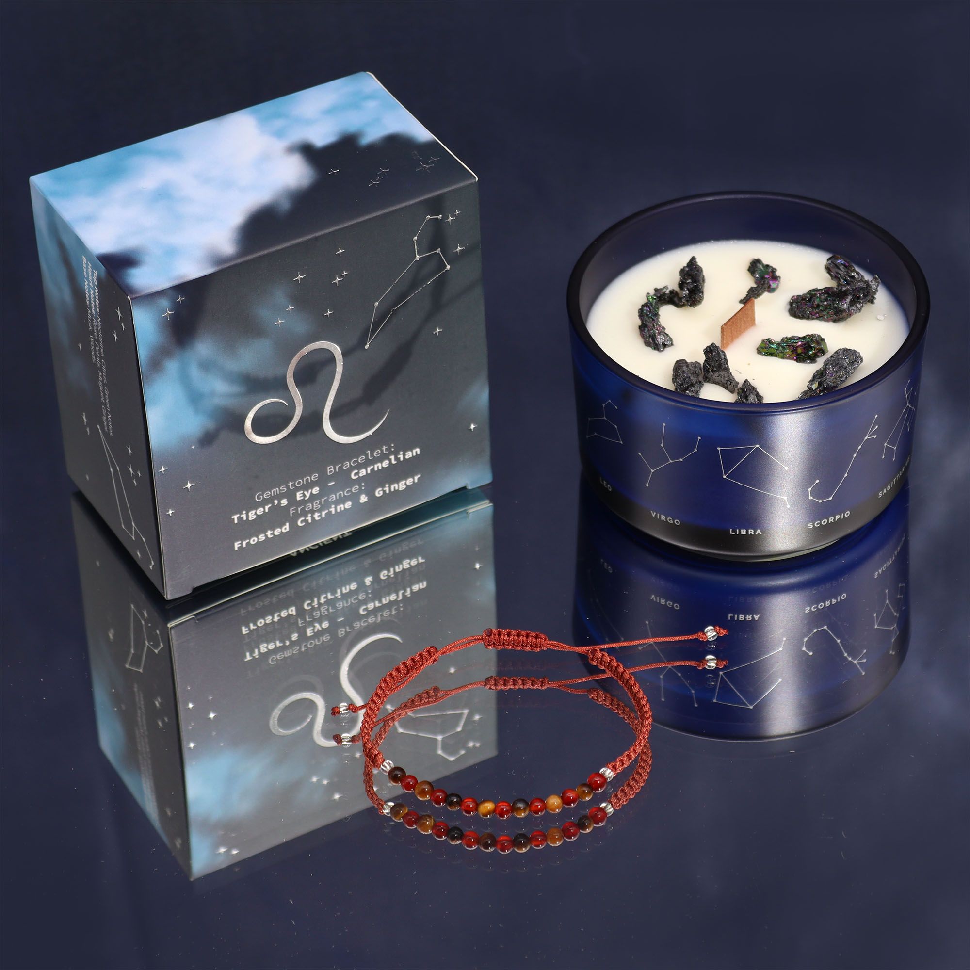 * Bougie Cristal Zodiaque avec Bracelet en Pierres Précieuses – Lion