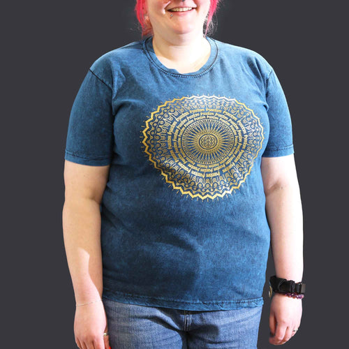 * T-Shirt en Coton Délavé Nomad Sari – Mandala – Bleu – XL