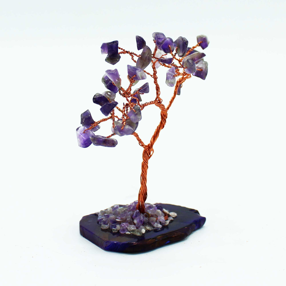Arbre décoratif en améthyste sur base en agate naturelle (35 pierres)