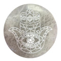 Plaque de rechargement en sélénite motif Hamsa, 10 cm