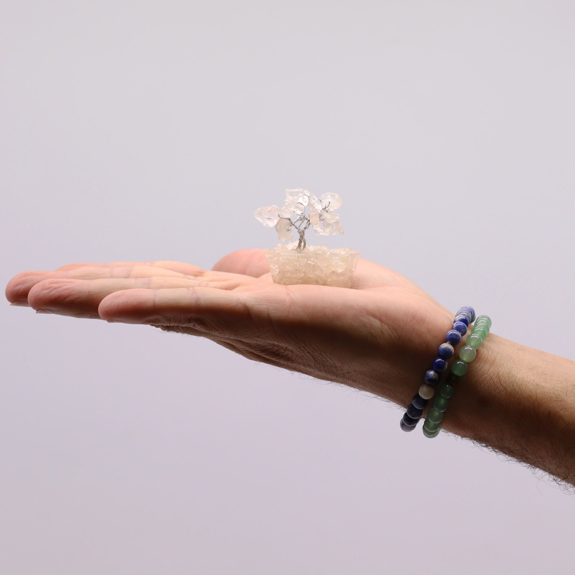 Mini Arbres en Pierres Précieuses sur Base d'Orgonite – Quartz Cristal de Roche (15 pierres)