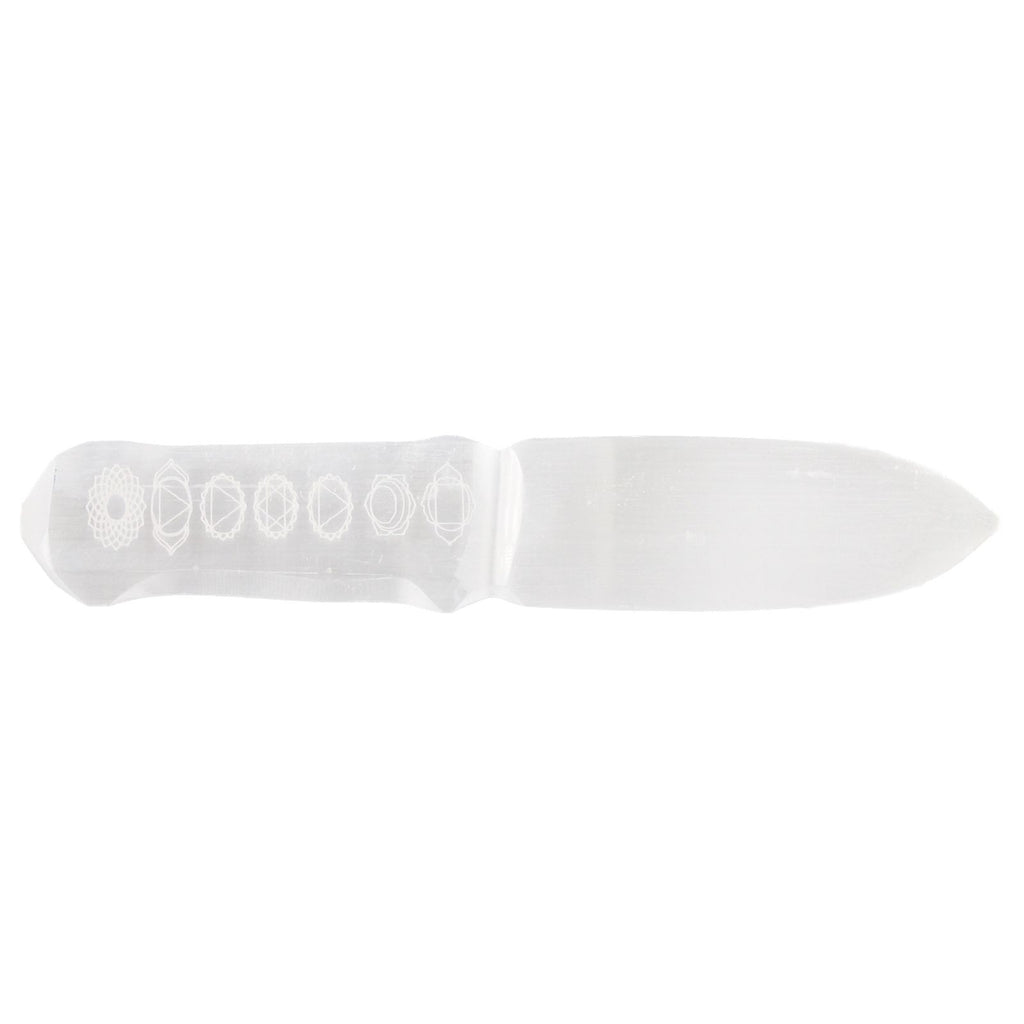 Couteau rituel en sélénite motif chakras