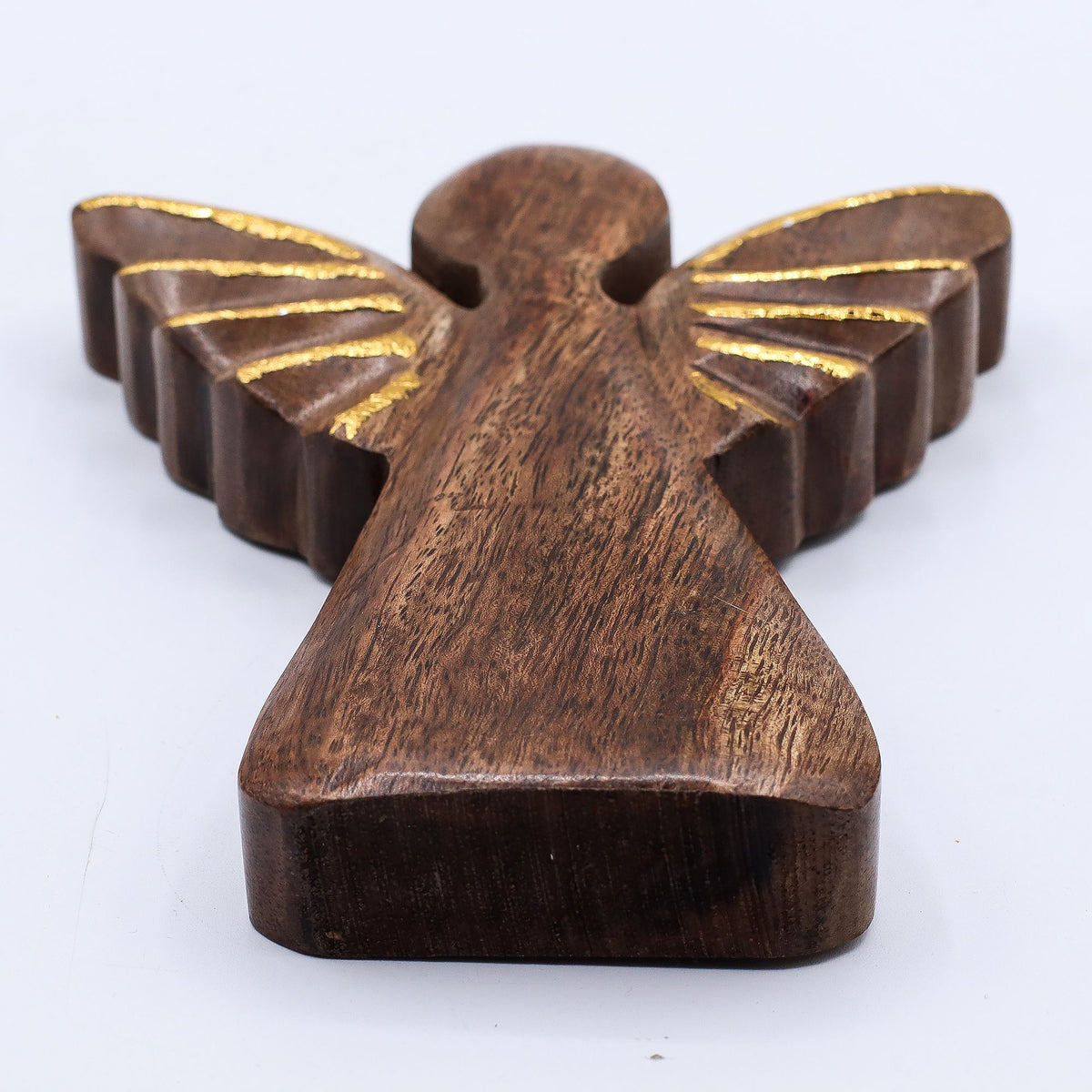 * Grand ange en bois de manguier 19 cm – Décor doré