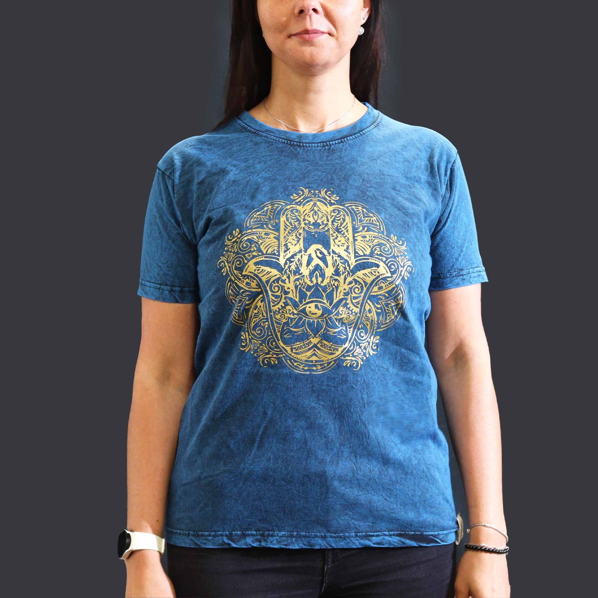 * T-Shirt en Coton Délavé Nomad Sari – Hamsa – Bleu – M