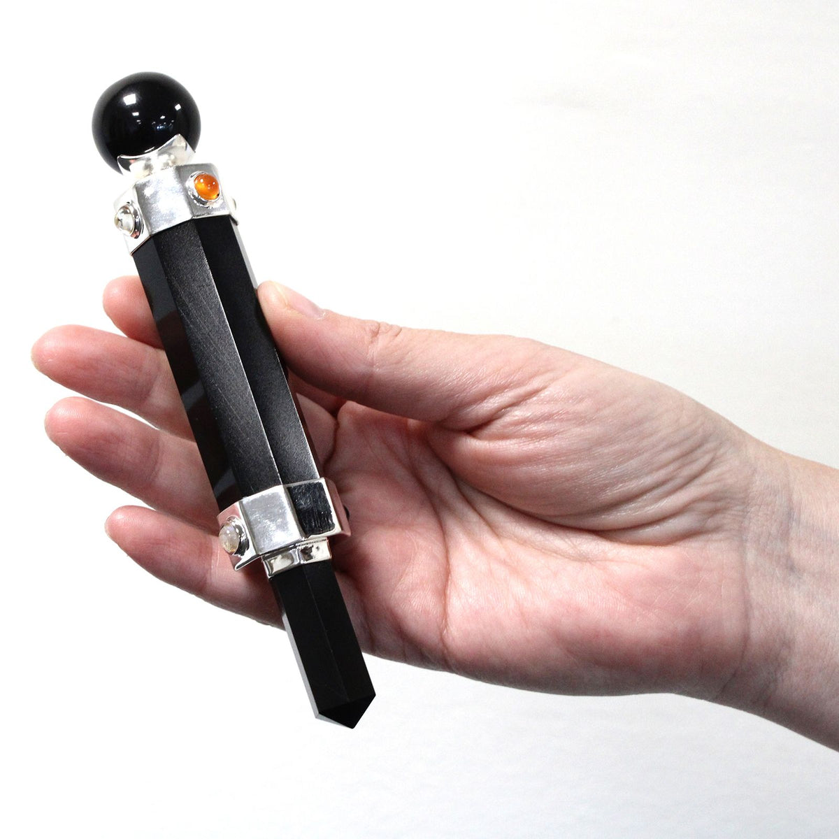 * Baguette énergétique hexagonale en agate noire – 12 cm