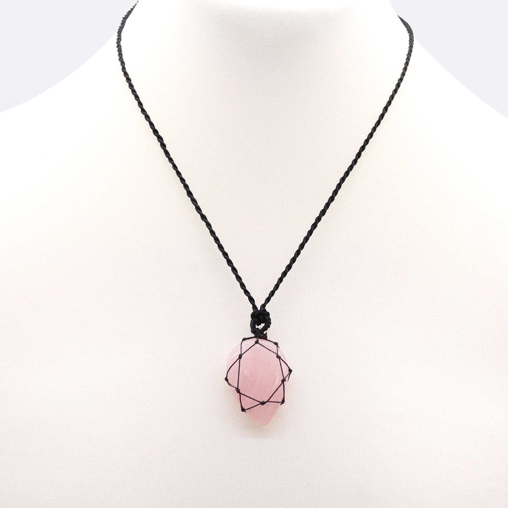 Pendentif goutte en quartz rose avec cordon ajustable