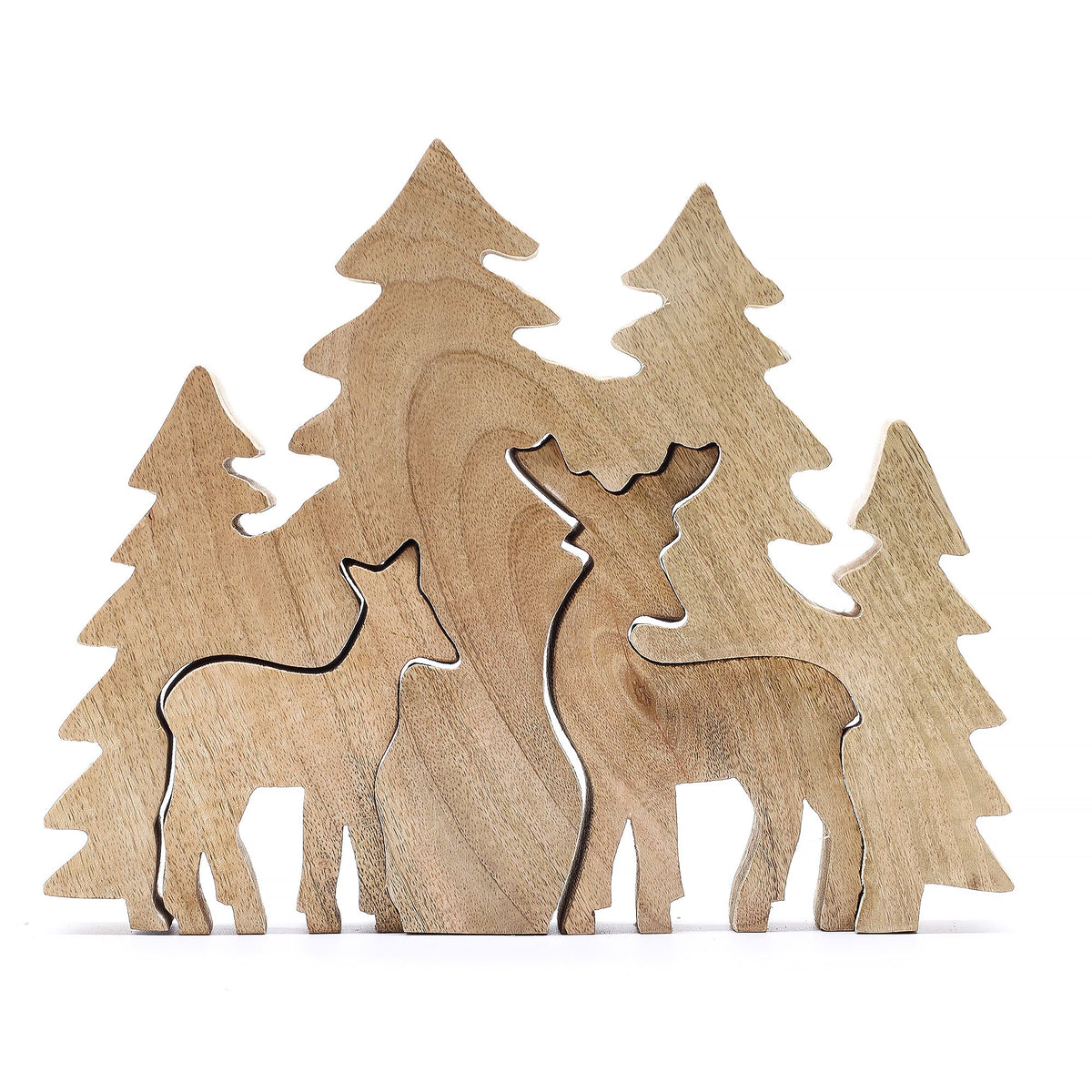 * Perdu dans la forêt – Décoration en bois 3D à deux cerfs – 18 × 23 cm