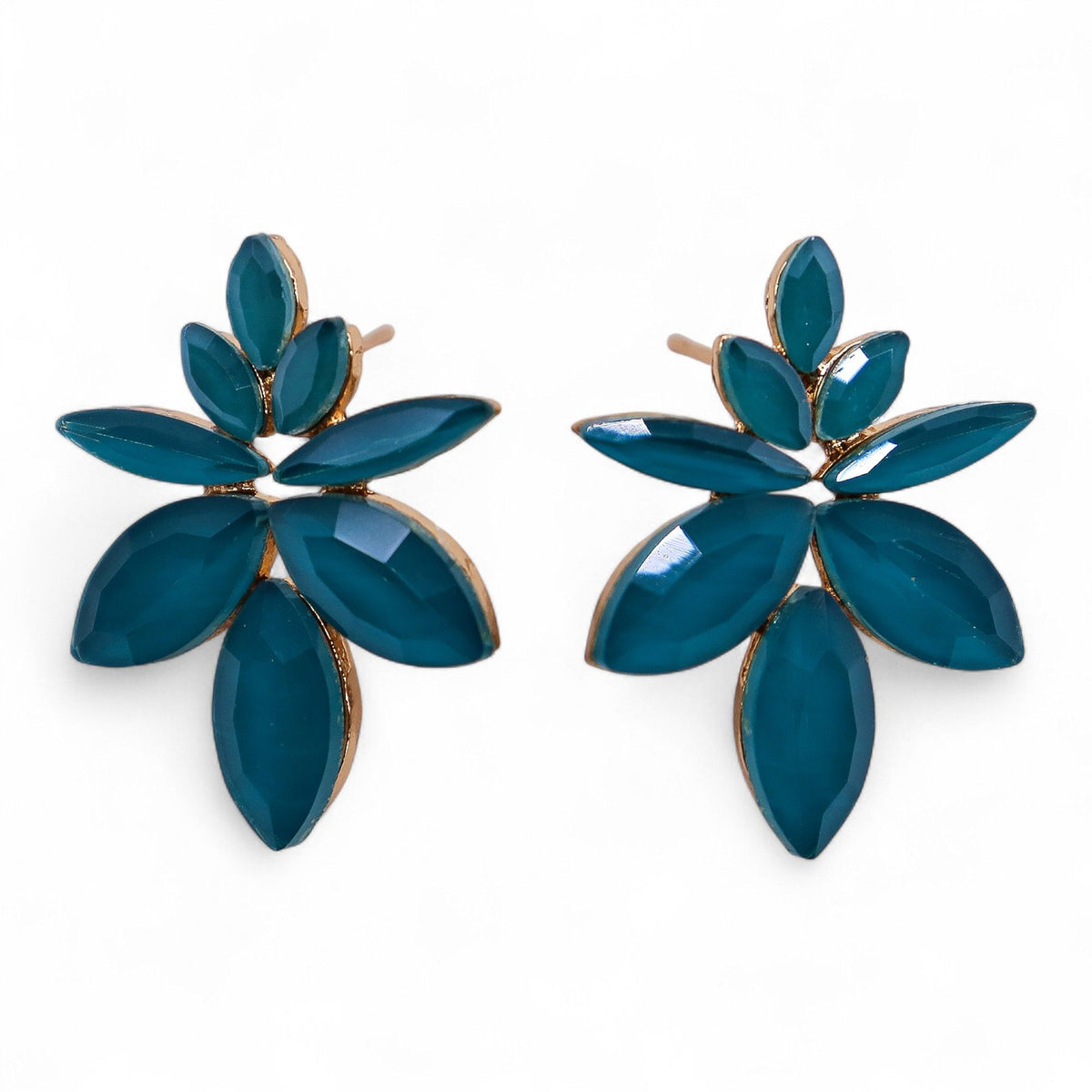 * Boucles d’oreilles fleurs en verre vintage vert sarcelle