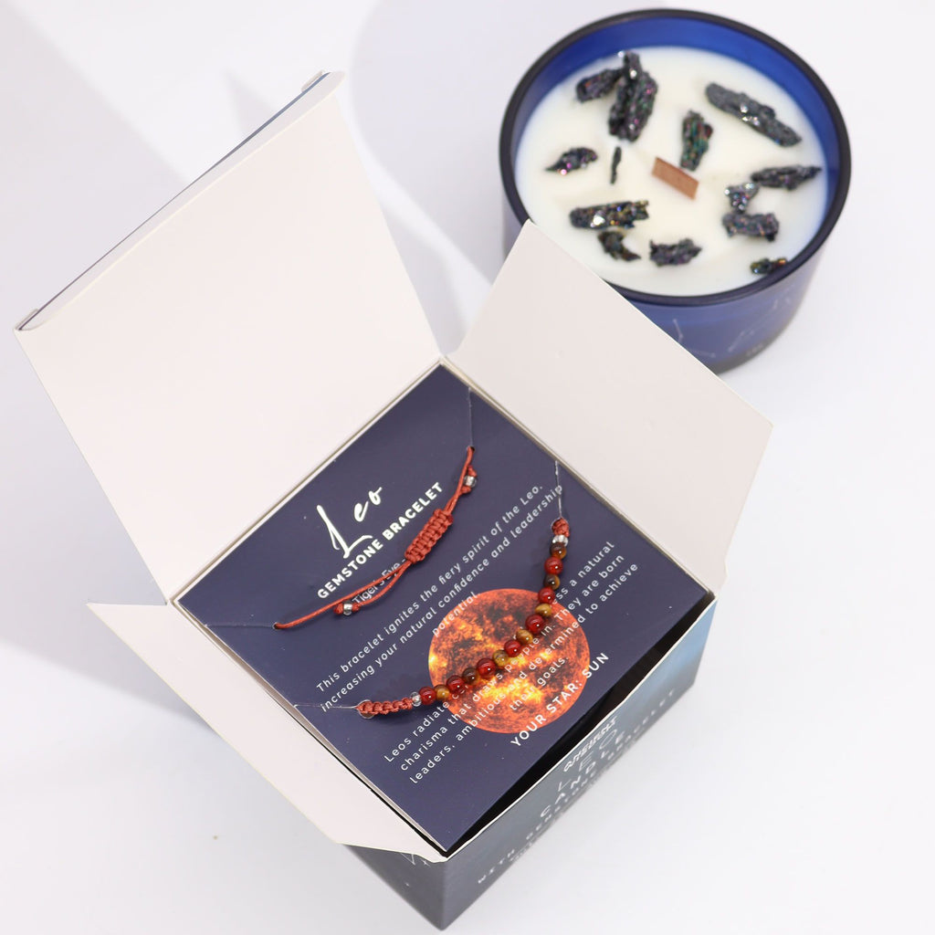 * Bougie Cristal Zodiaque avec Bracelet en Pierres Précieuses – Lion