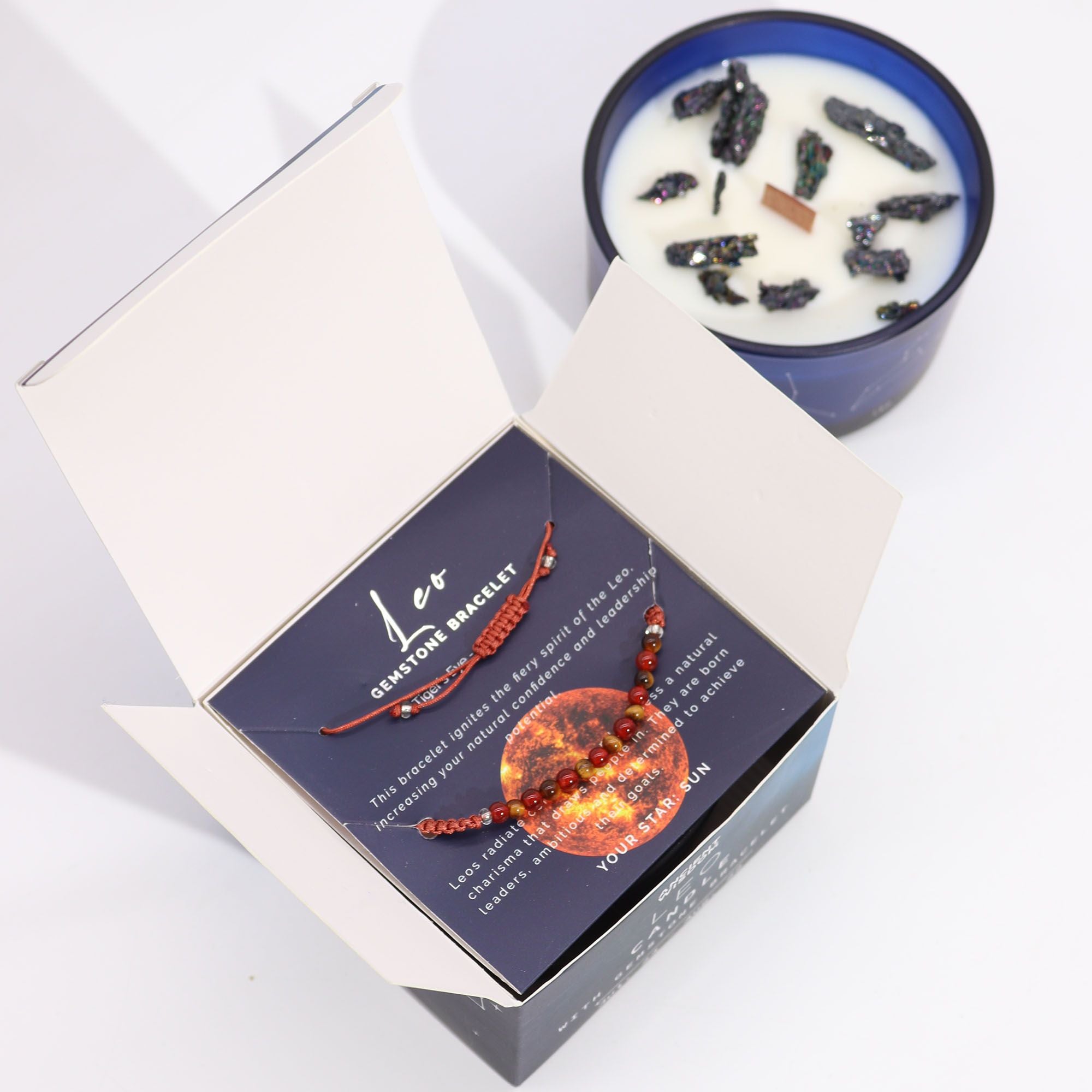 * Bougie Cristal Zodiaque avec Bracelet en Pierres Précieuses – Lion