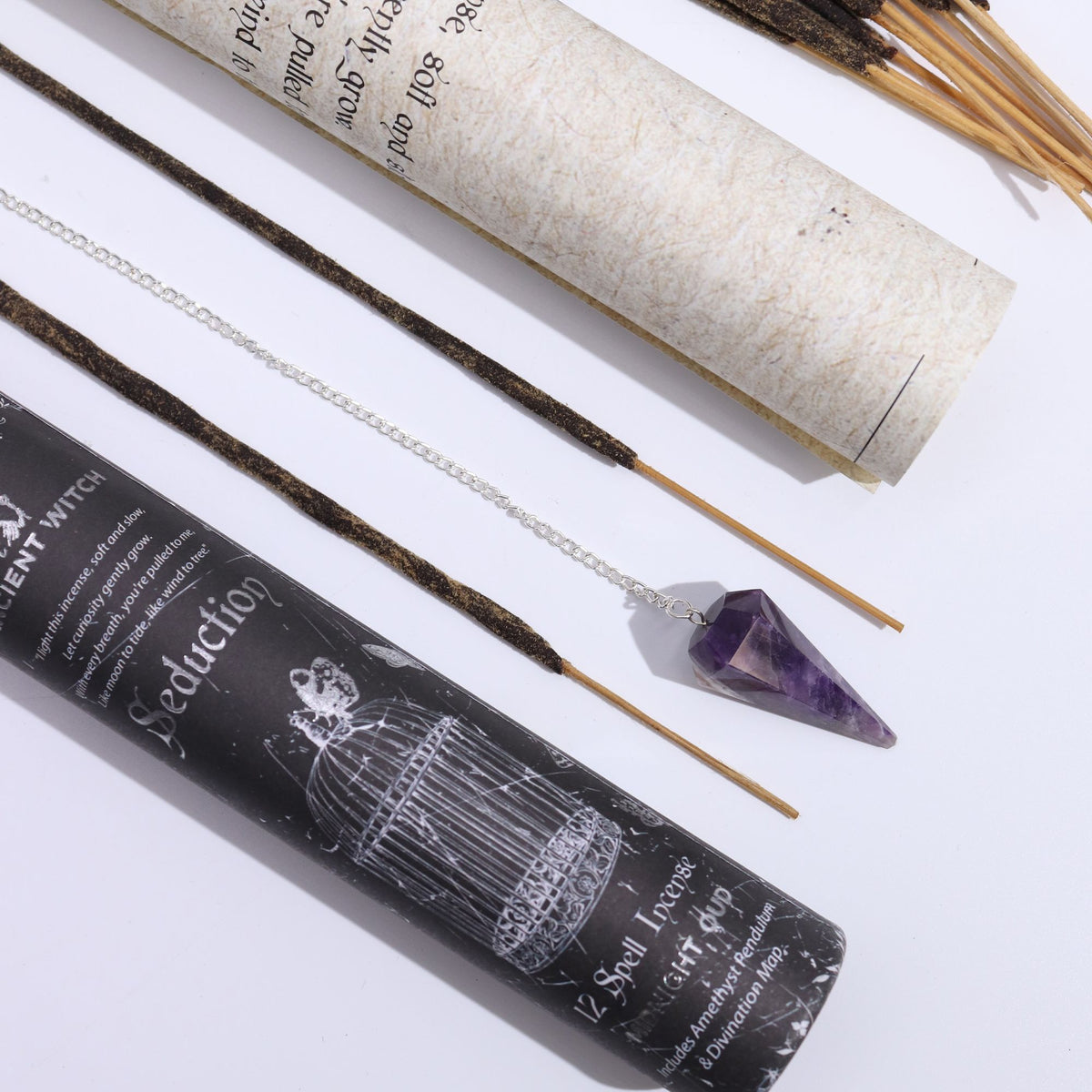 Encens rituel Ancient Witch – Séduction – Pendule en améthyste