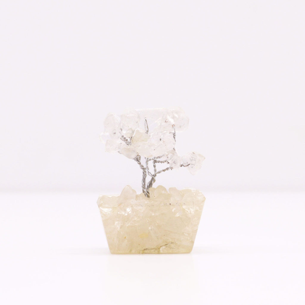 Mini Arbres en Pierres Précieuses sur Base d'Orgonite – Quartz Cristal de Roche (15 pierres)