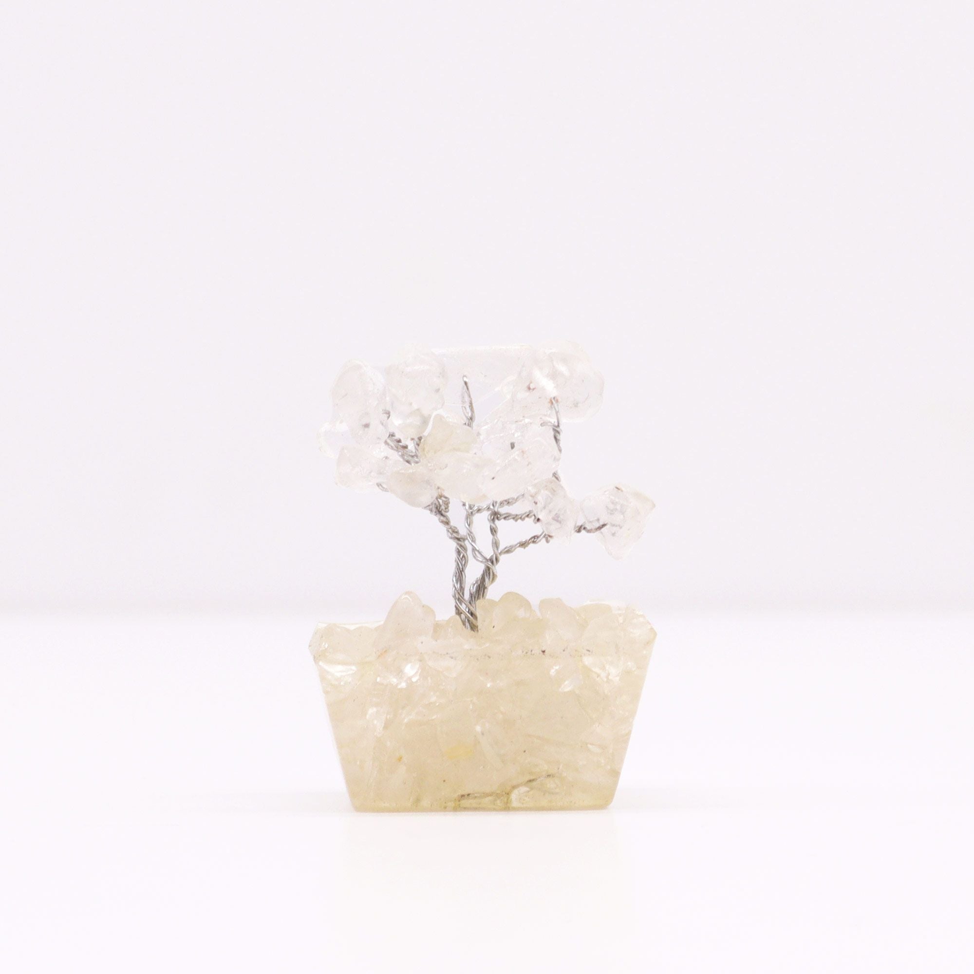 Mini Arbres en Pierres Précieuses sur Base d'Orgonite – Quartz Cristal de Roche (15 pierres)