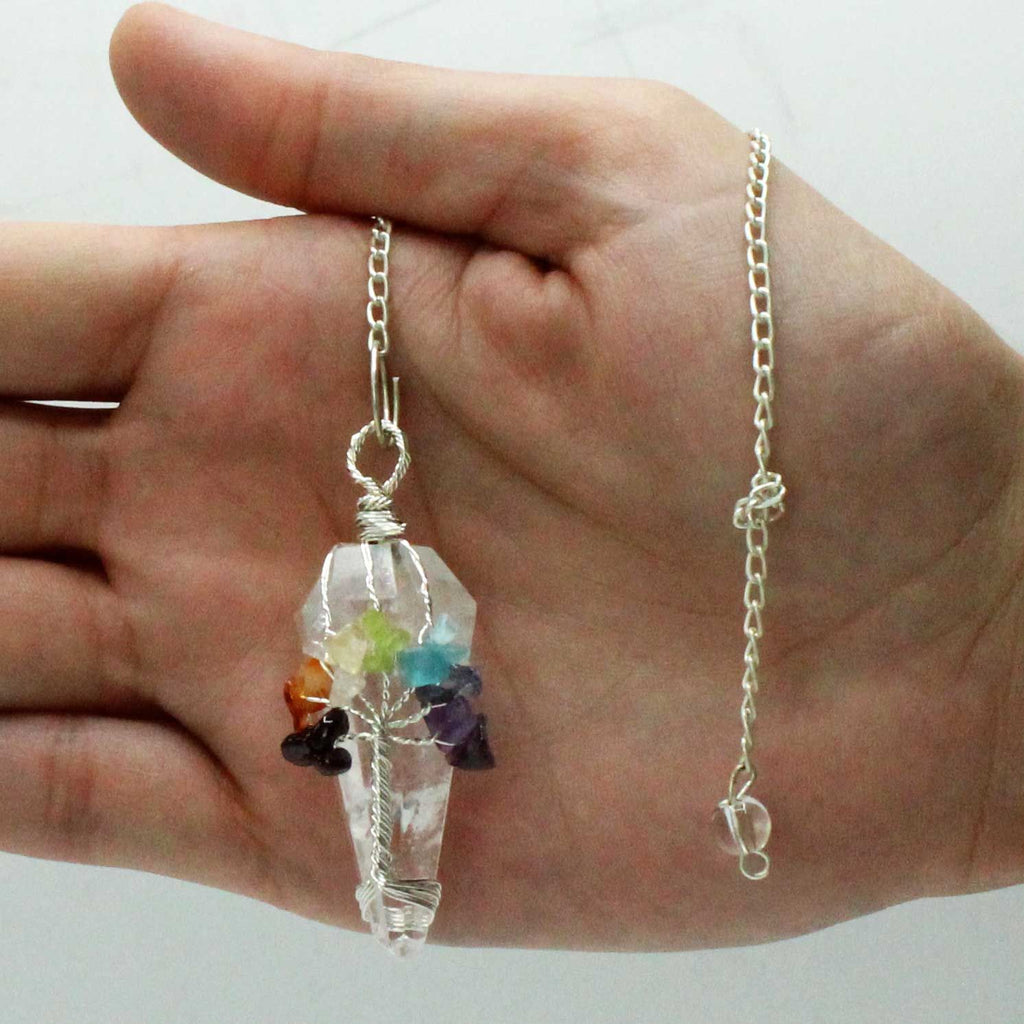 Pendule magique sept chakras en cristal de roche