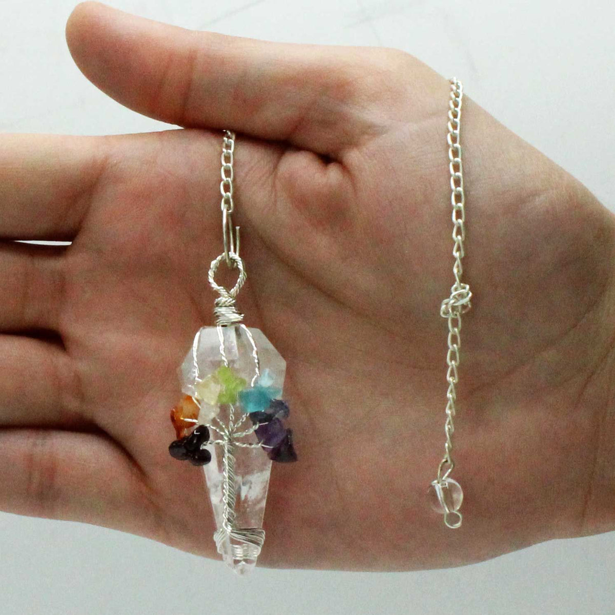 Pendule magique sept chakras en cristal de roche