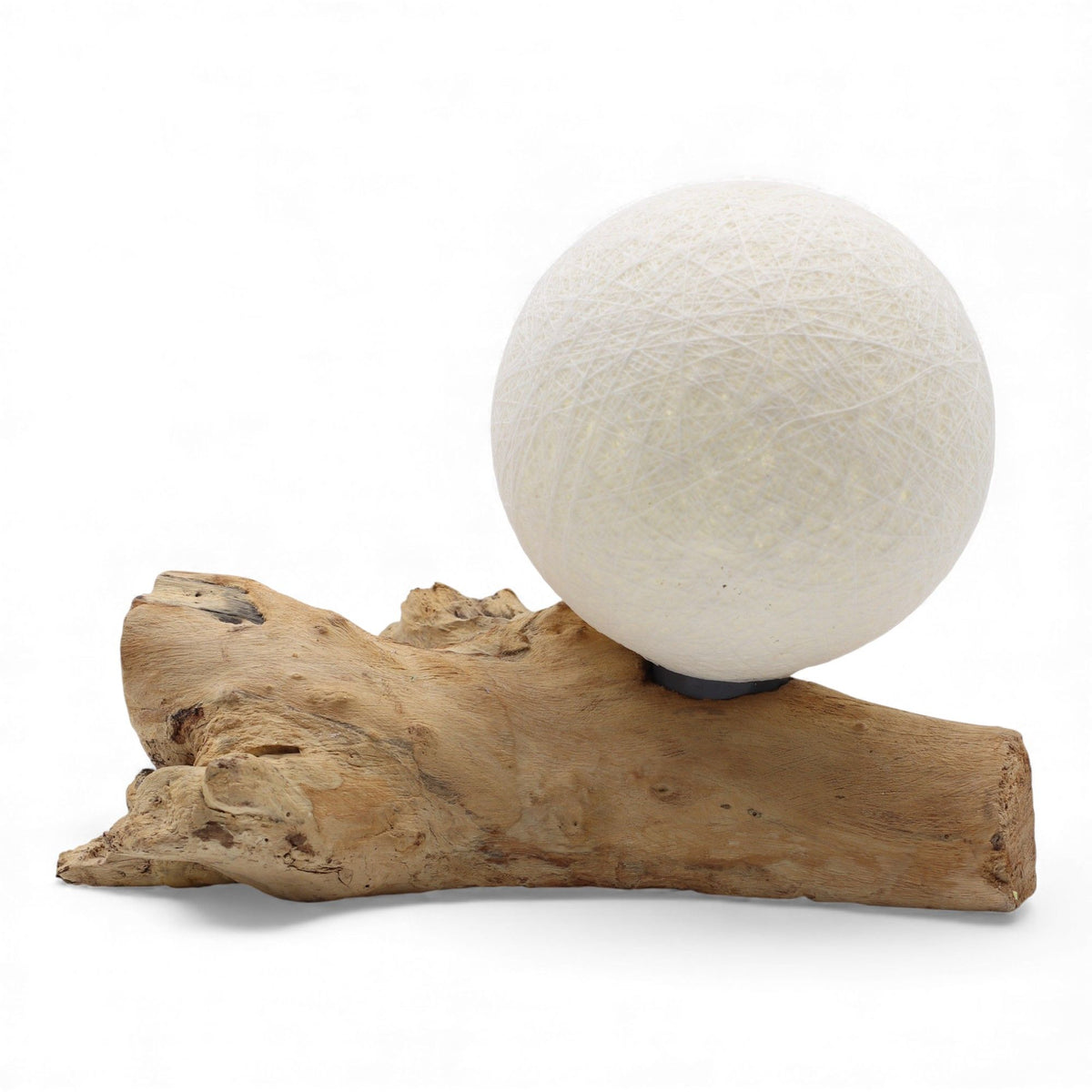* Lampe DriftGlow Cotton Luna – Abat-jour ivoire et pied en bois flotté