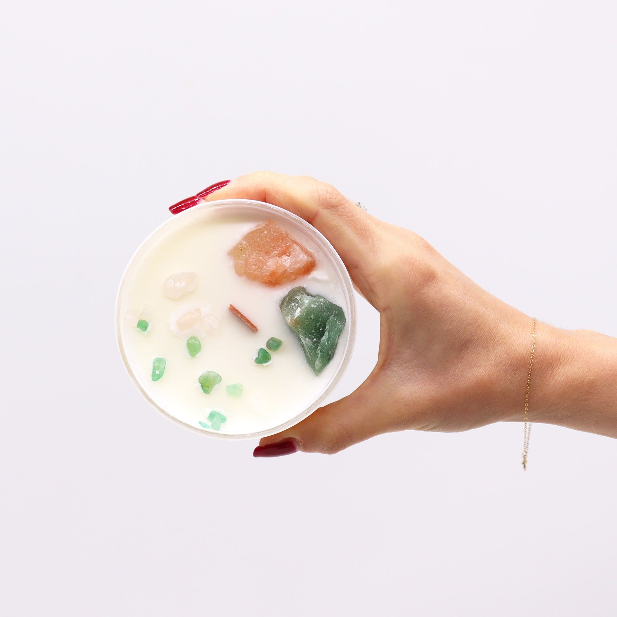 Bougie Cristal Chakra du Cœur – Quartz Rose & Jade