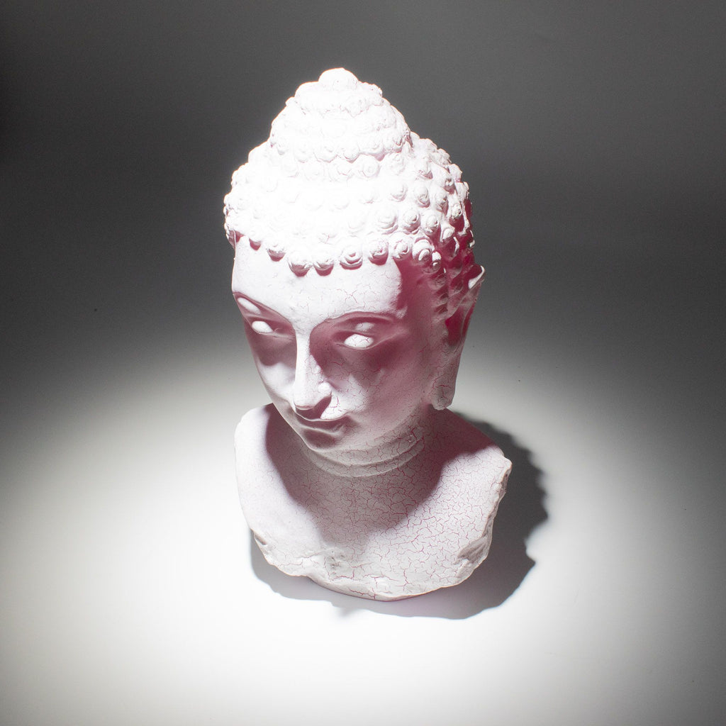 * Lampe buste de Bouddha – Finition cerise craquelée et socle ovale
