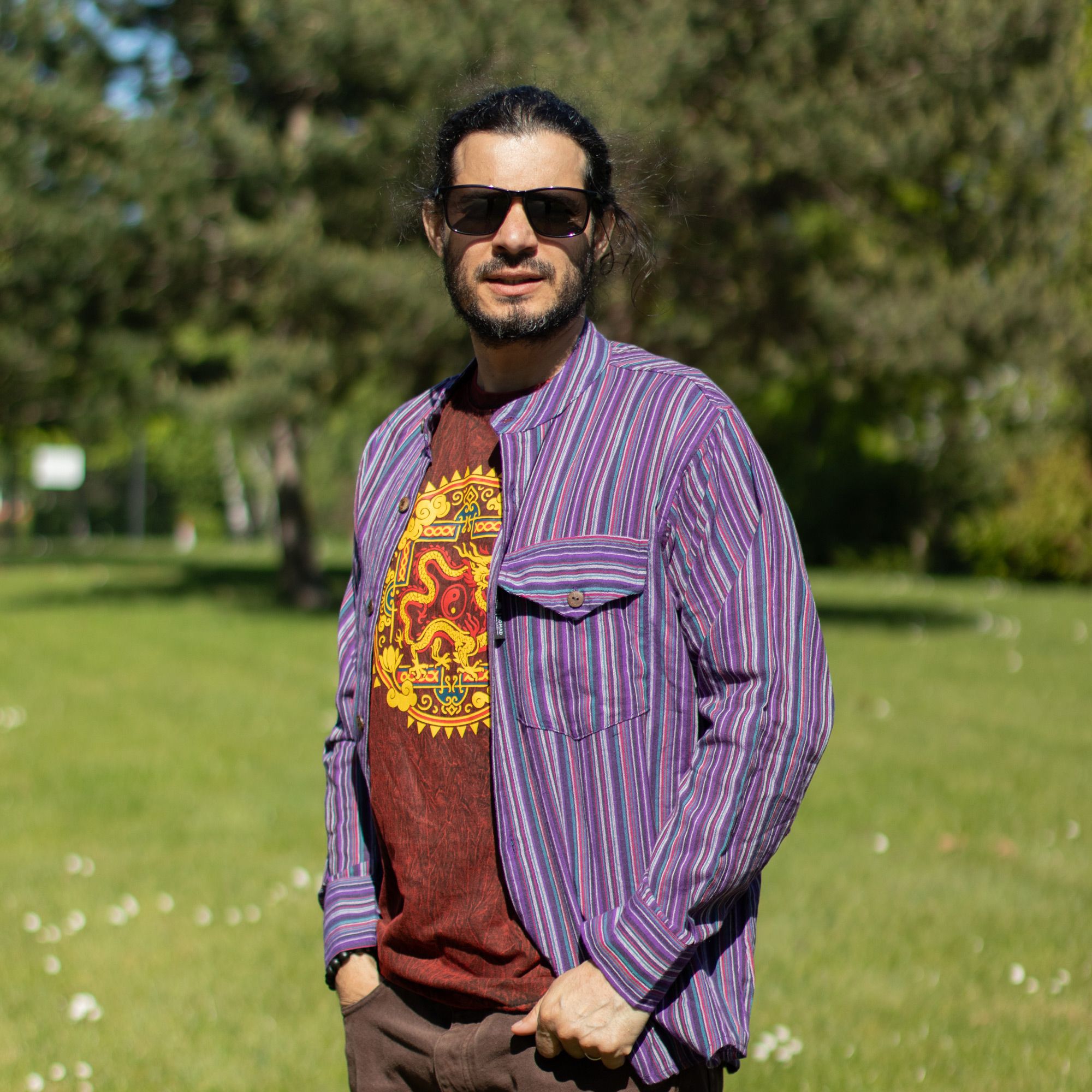 * T-Shirt en Coton Délavé Nomad Sari – Mandala Dragon – Bordeaux – M