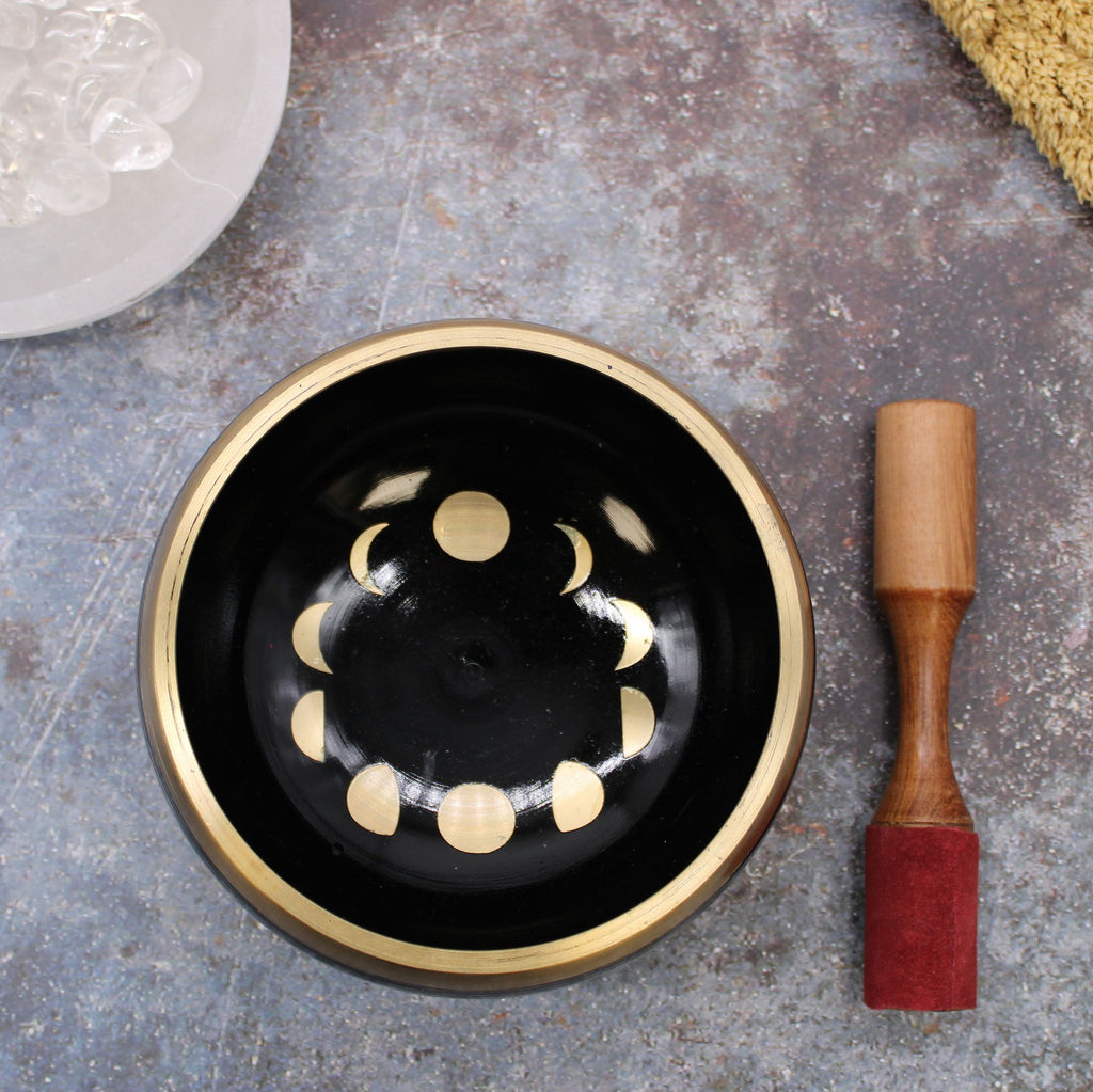 * Grand coffret de bol chantant noir aux phases lunaires, 14 cm