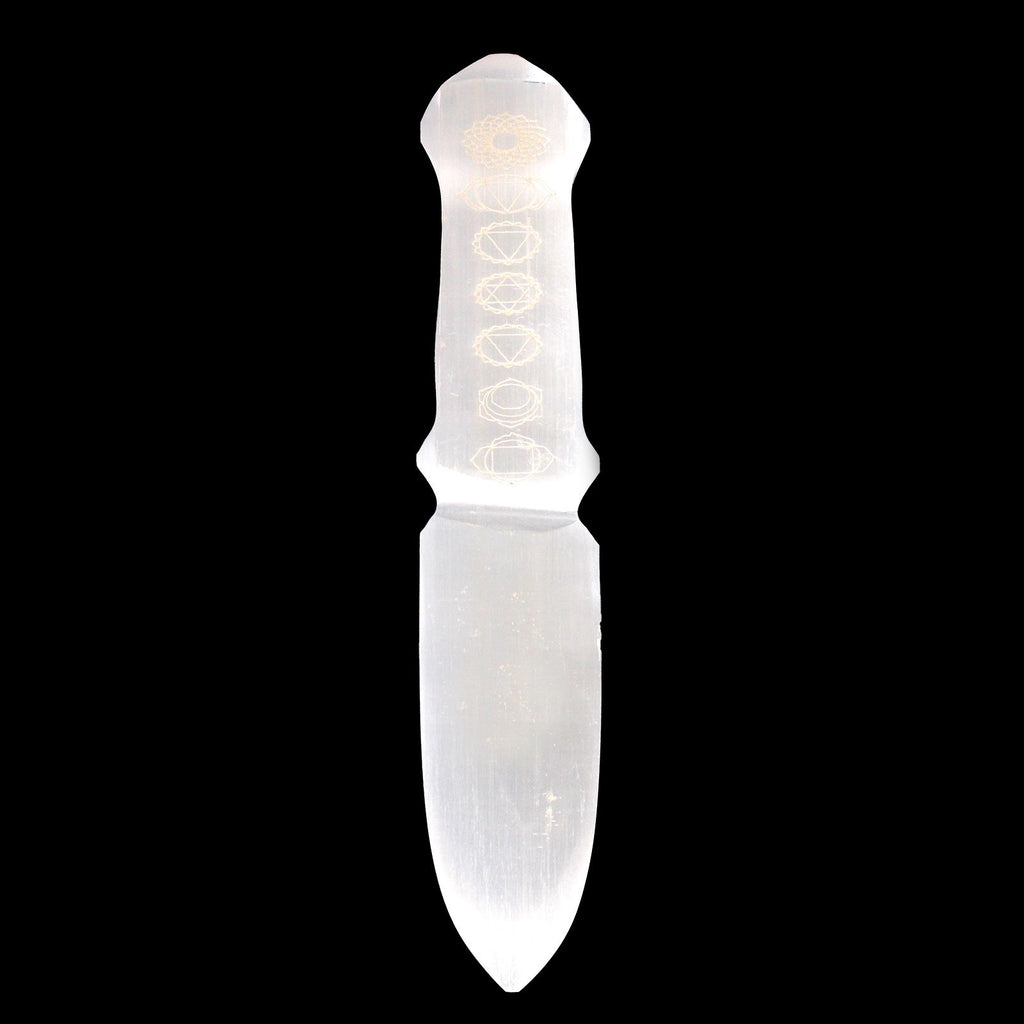 Couteau rituel en sélénite motif chakras