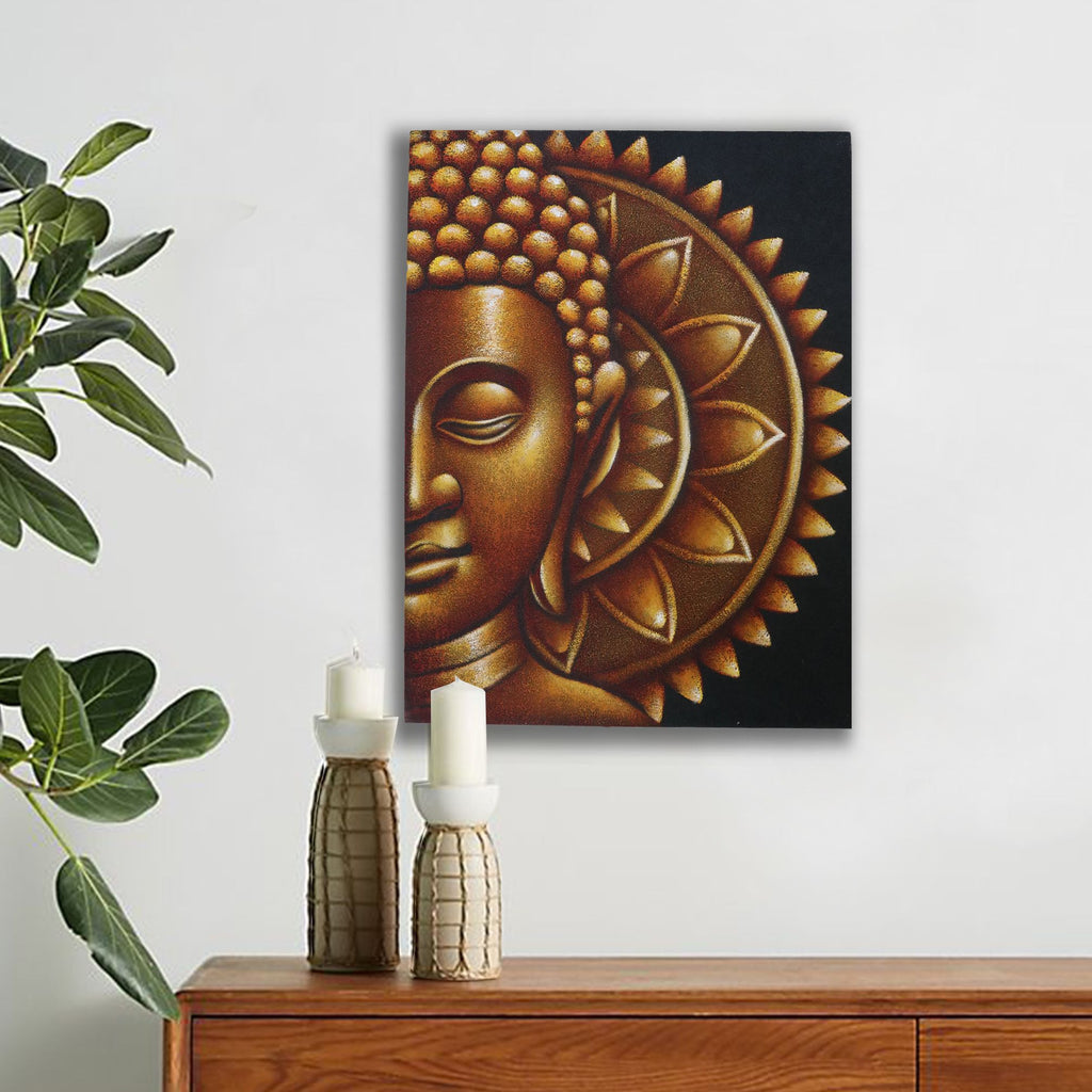 * Tableau demi-visage de Bouddha doré et mandala, 60 × 80 cm