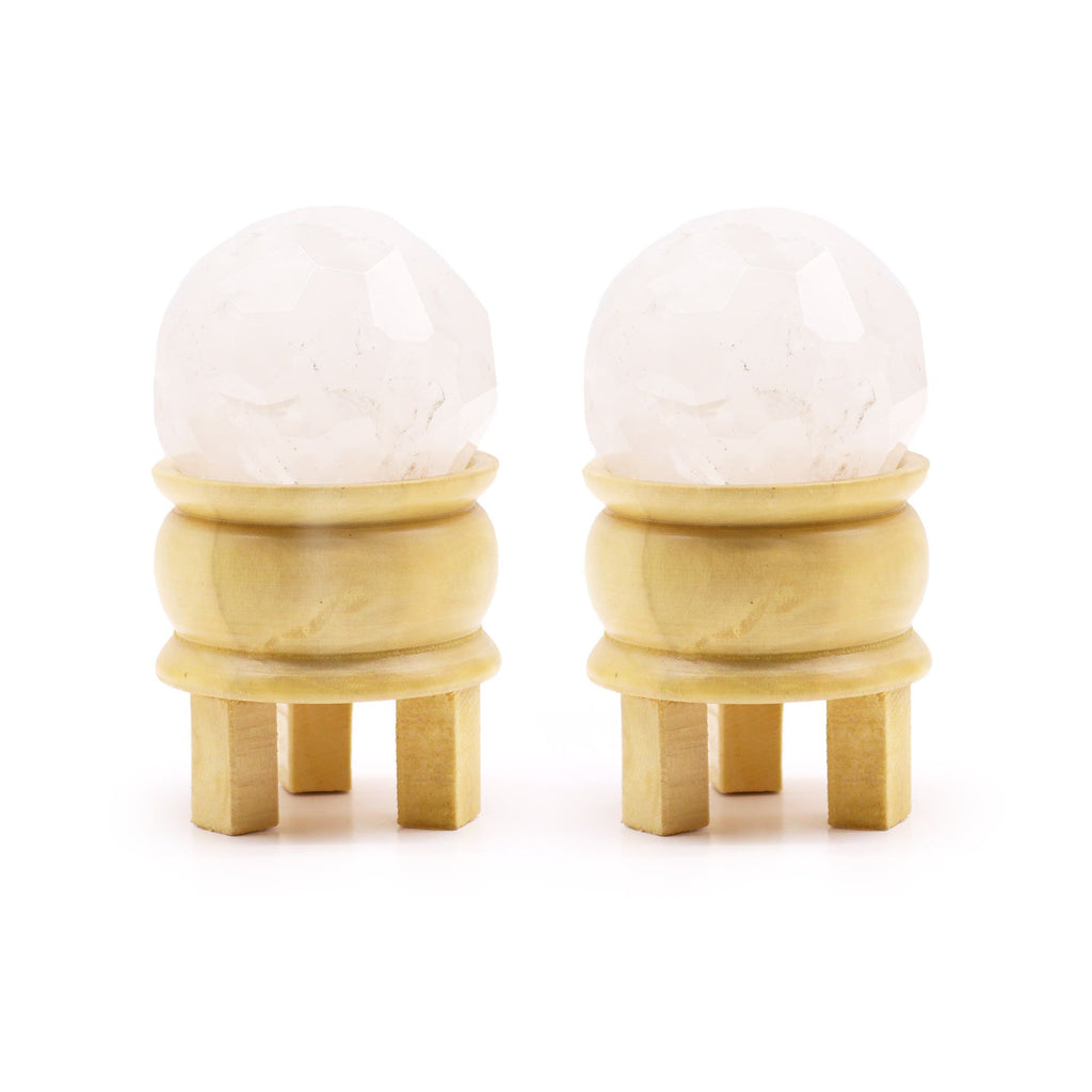 * Boule à facettes en cristal de roche avec support en bois – 5 cm