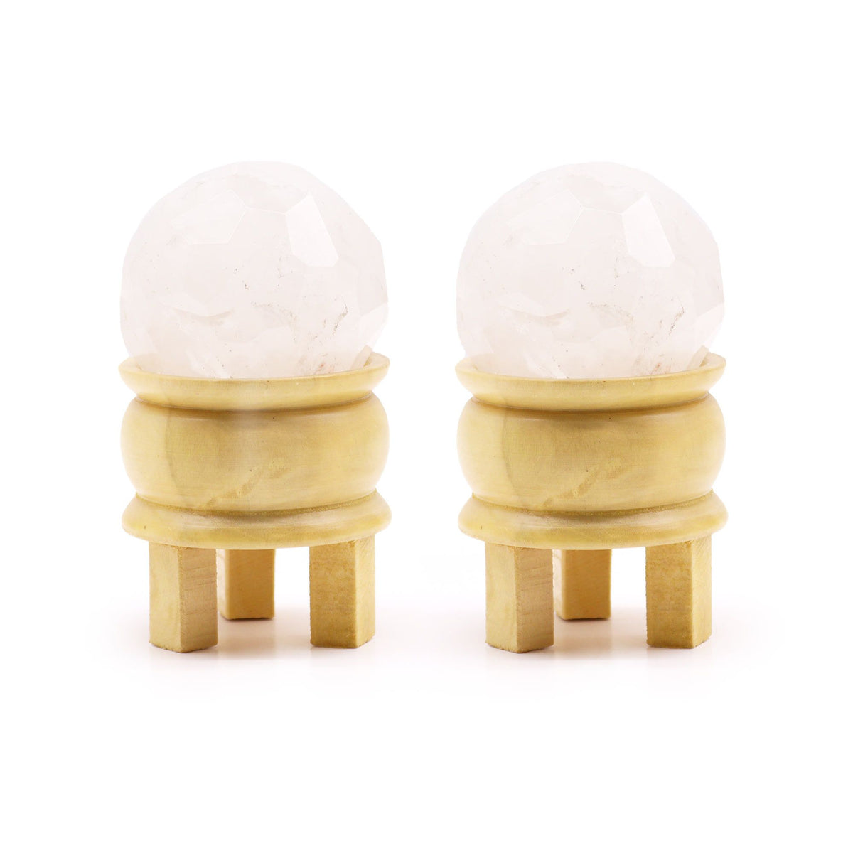 * Boule à facettes en cristal de roche avec support en bois – 5 cm