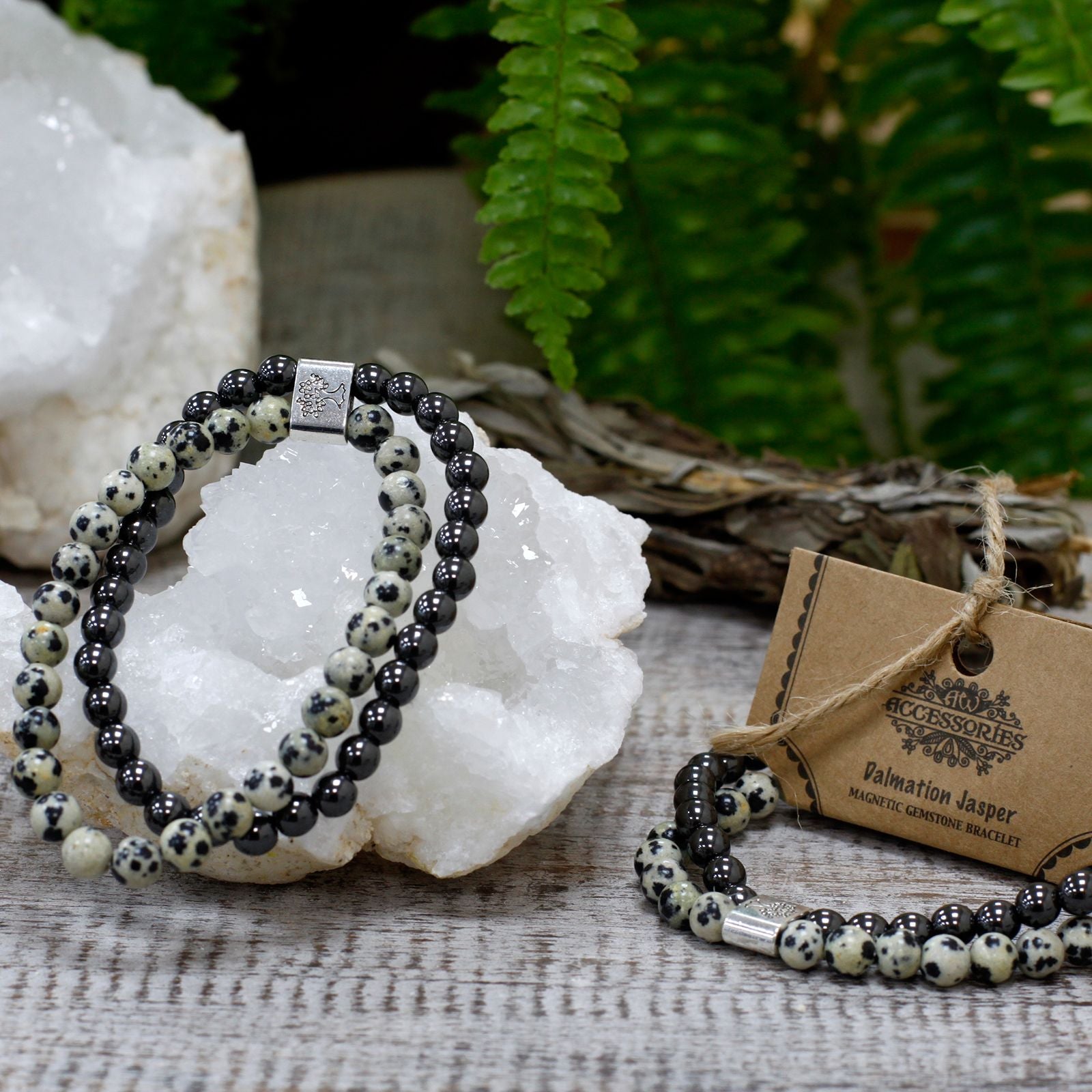 Bracelet Magnétique en Pierres Naturelles – Jaspe Dalmatien