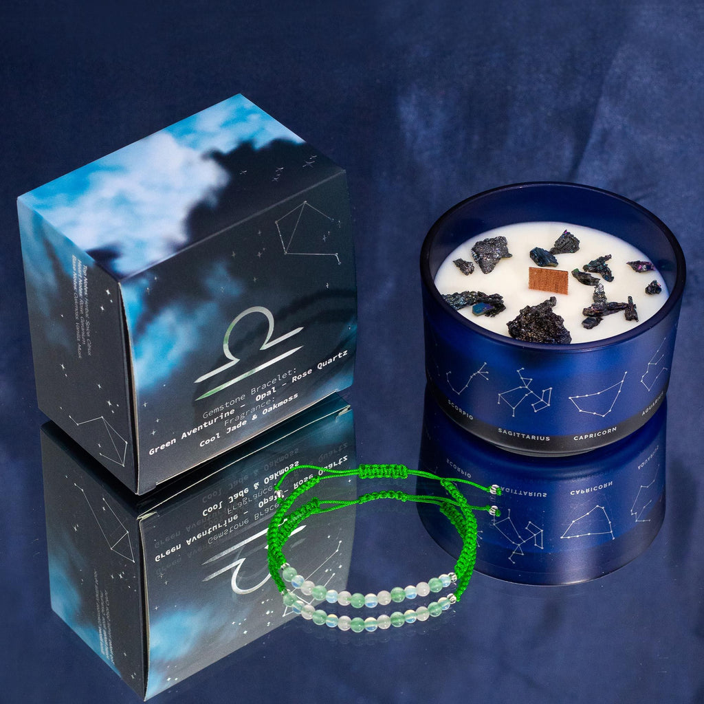 * Bougie Cristal Zodiaque avec Bracelet en Pierres Précieuses – Balance