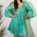 Robe Femme Turquoise & Corail Doré – Collection Nomad Sari Méditerranée (L/XL)