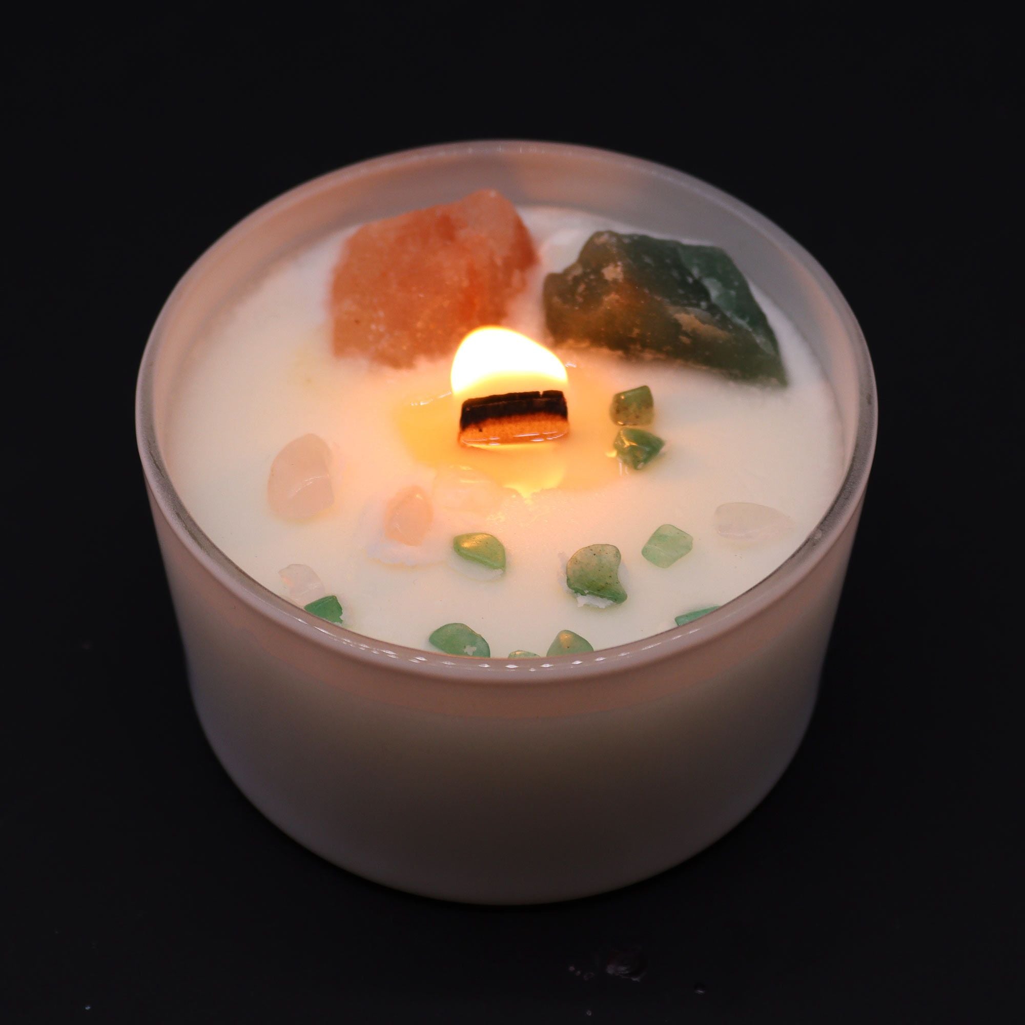 Bougie Cristal Chakra du Cœur – Quartz Rose & Jade