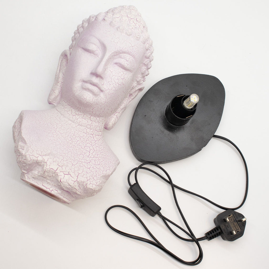 * Lampe buste de Bouddha – Finition cerise craquelée et socle ovale