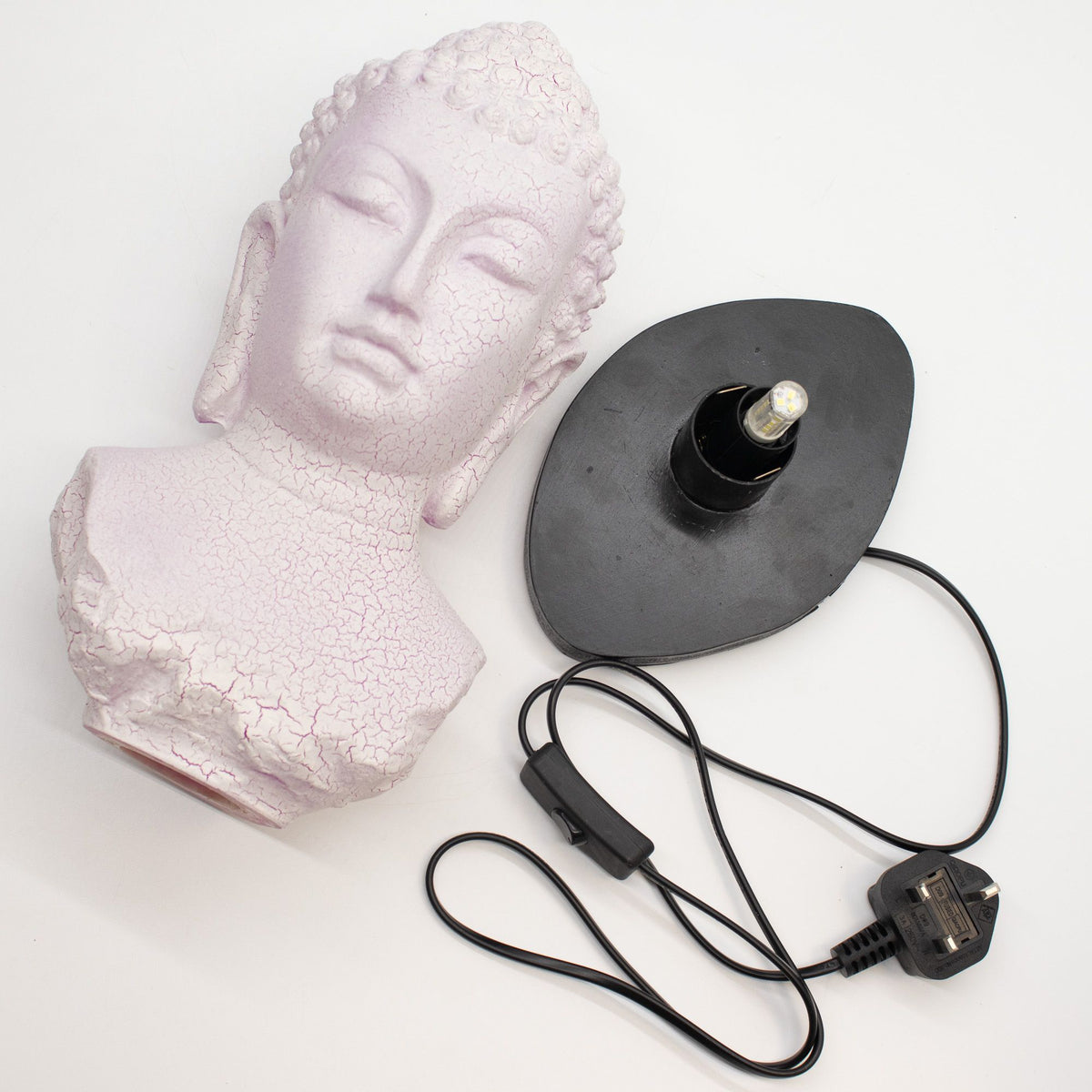 * Lampe buste de Bouddha – Finition cerise craquelée et socle ovale