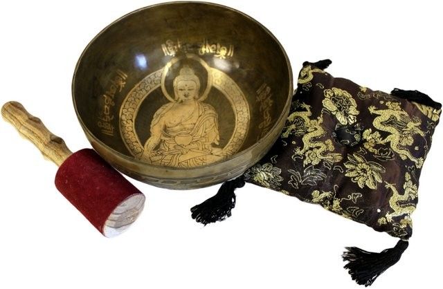 * Coffret spécial de bol chantant Bouddha doré en laiton