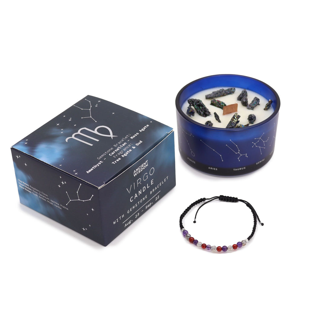 * Bougie Cristal Zodiaque avec Bracelet en Pierres Précieuses – Vierge