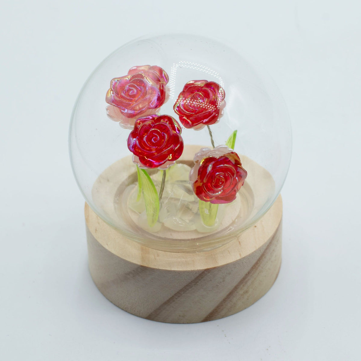 * Cloche lumineuse florale – 5 roses rouges LED à piles