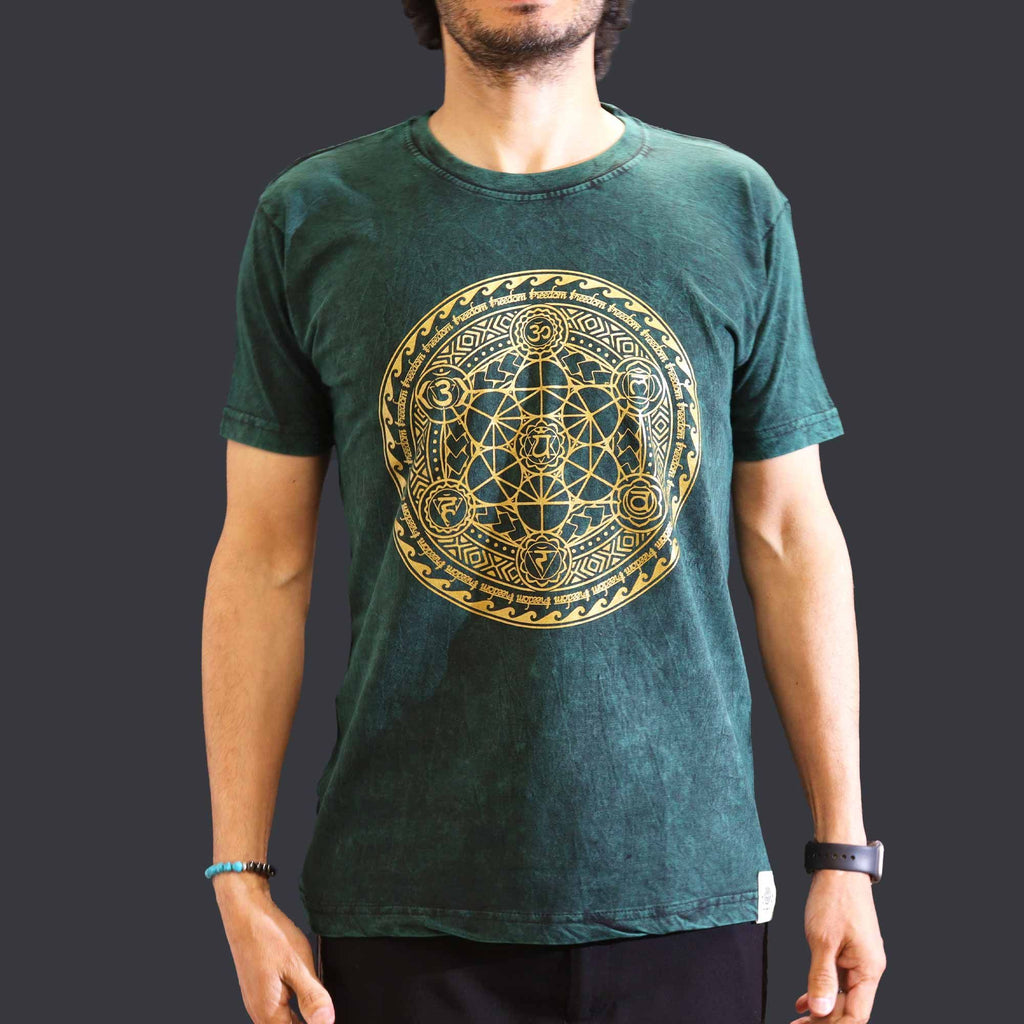 * T-Shirt en Coton Délavé Nomad Sari – Chakra – Vert – M