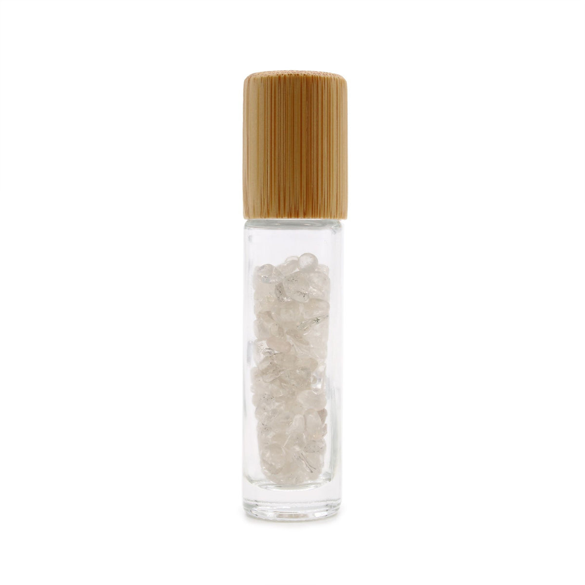 * Flacon roll-on pour huiles essentielles en cristal de roche – Bouchon en bois + embout à bille en cristal de roche pour flacon de 5 ml