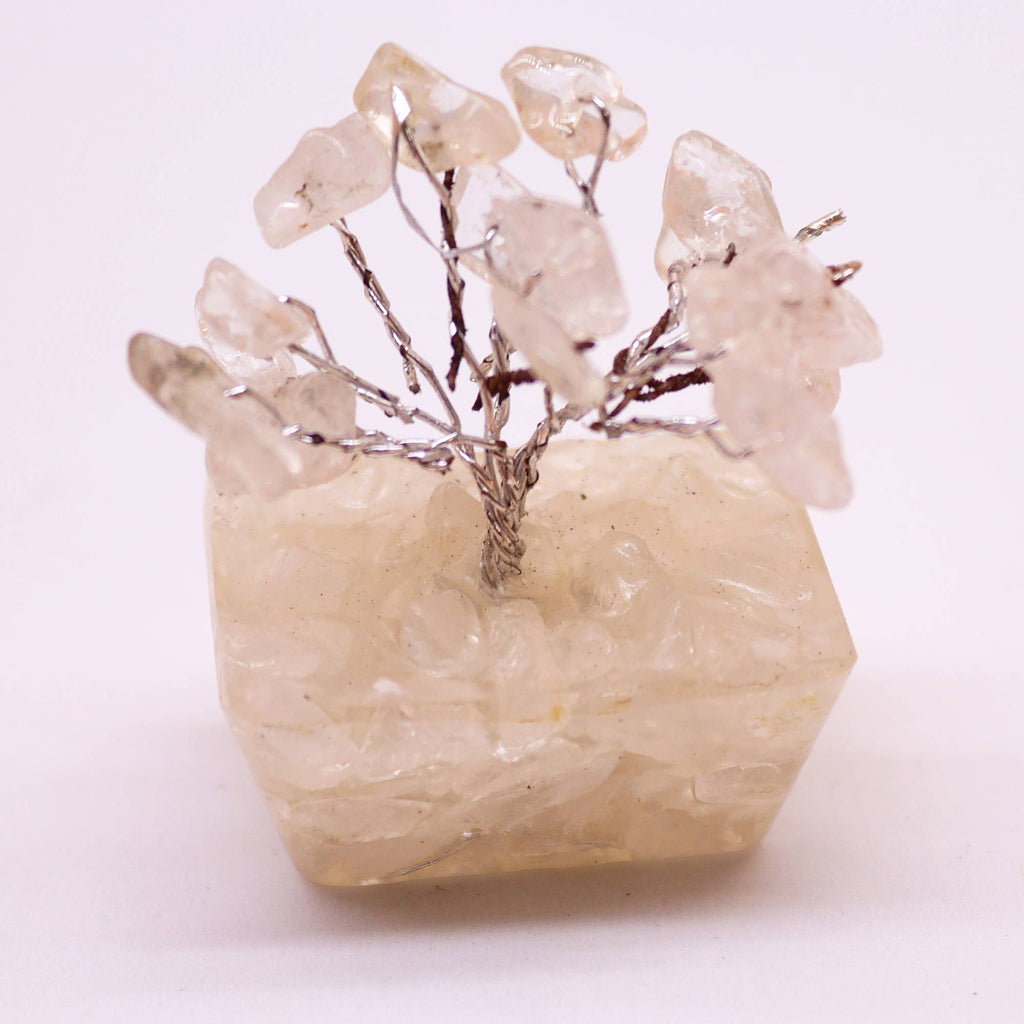 Mini Arbres en Pierres Précieuses sur Base d'Orgonite – Quartz Cristal de Roche (15 pierres)